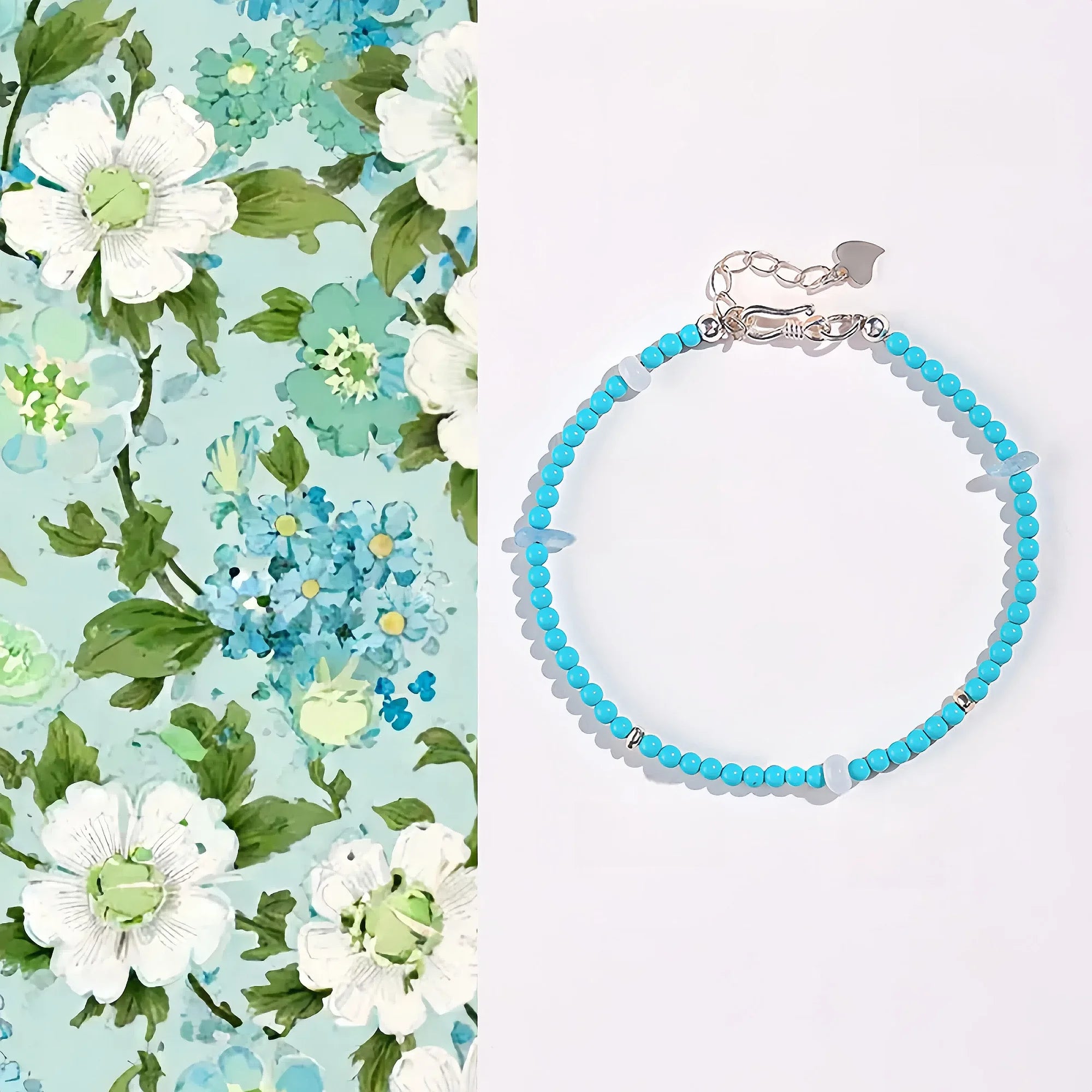 Natural Turquoise Aquamarine Beaded Bracelet