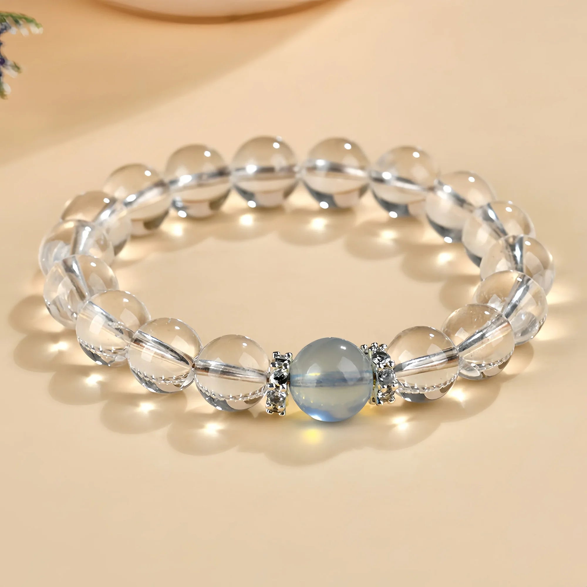Natural White Crystal Aquamarine Single Circle Bracelet