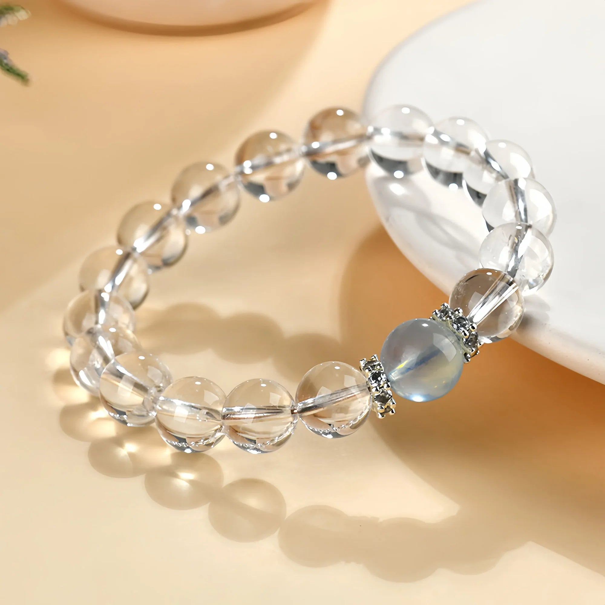 Natural White Crystal Aquamarine Single Circle Bracelet