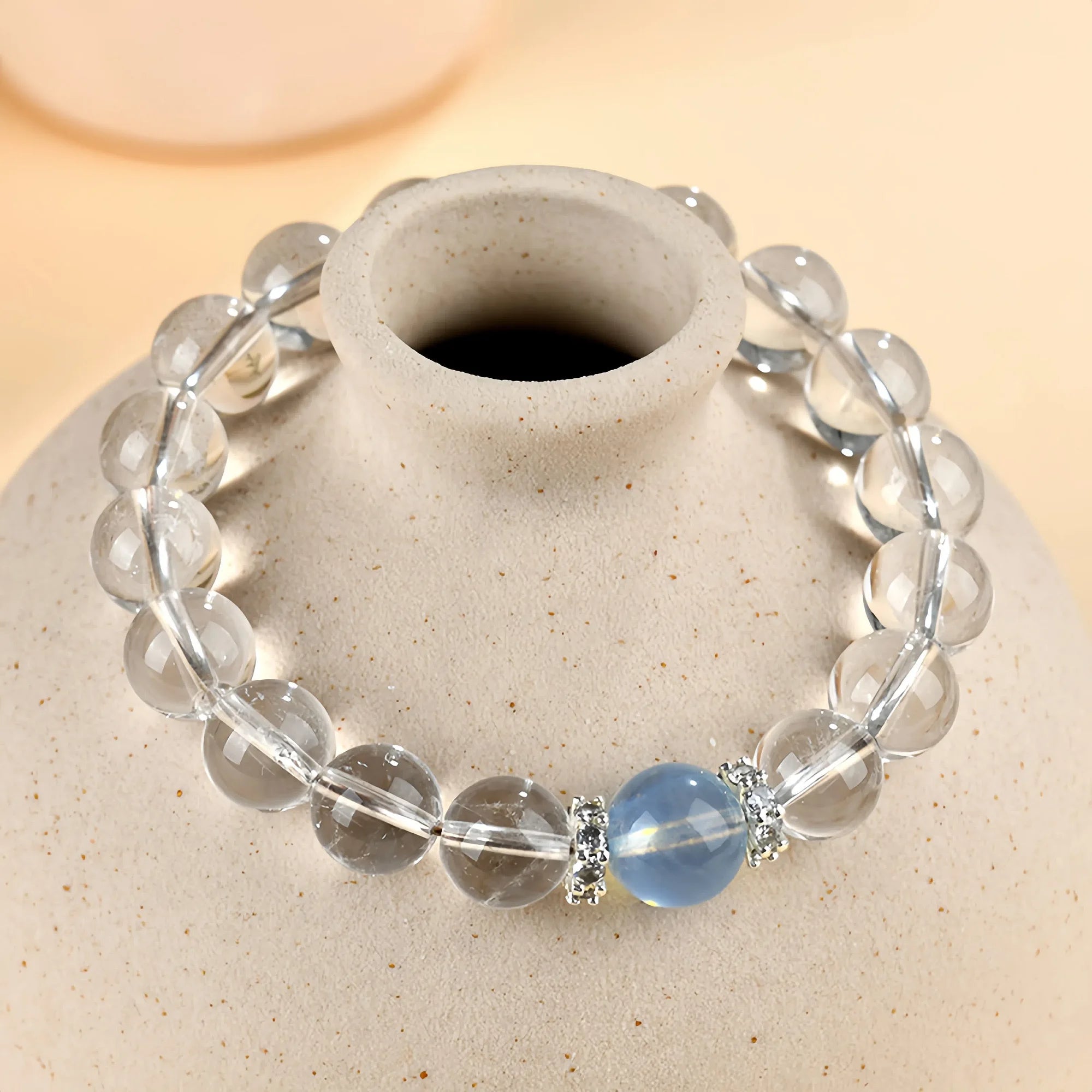 Natural White Crystal Aquamarine Single Circle Bracelet