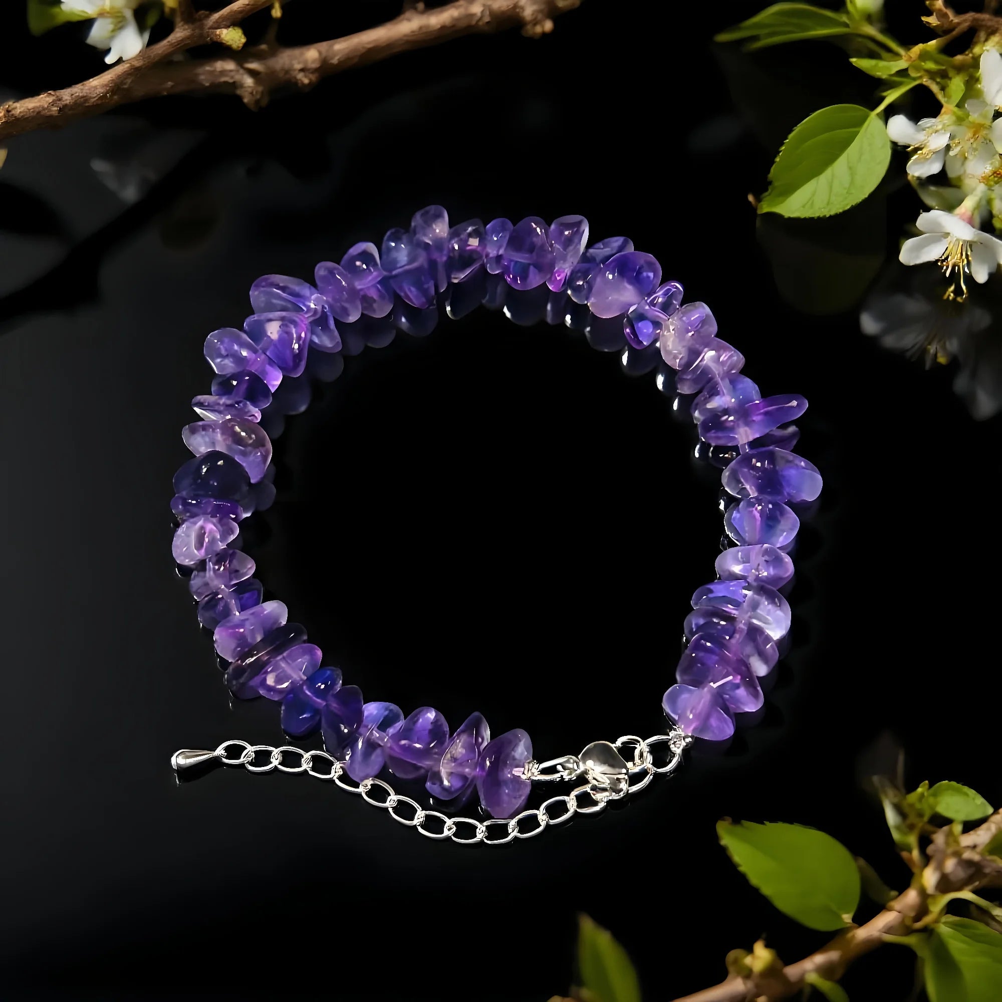 Raw Amethyst Chip Bracelet in Sterling Silver