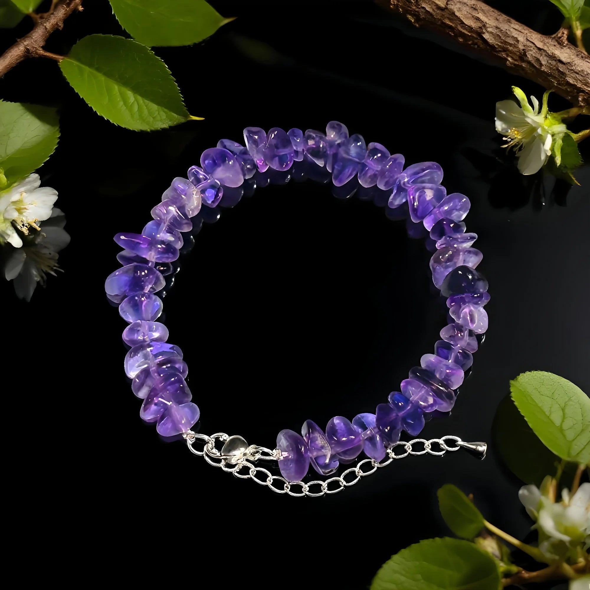 Raw Amethyst Chip Bracelet in Sterling Silver