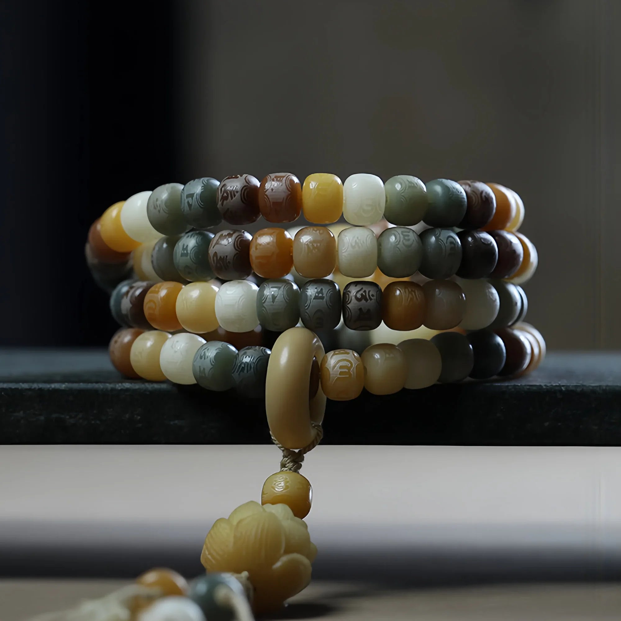 Sacred 108-Bead Bodhi Seed Mala with Lotus Pendant
