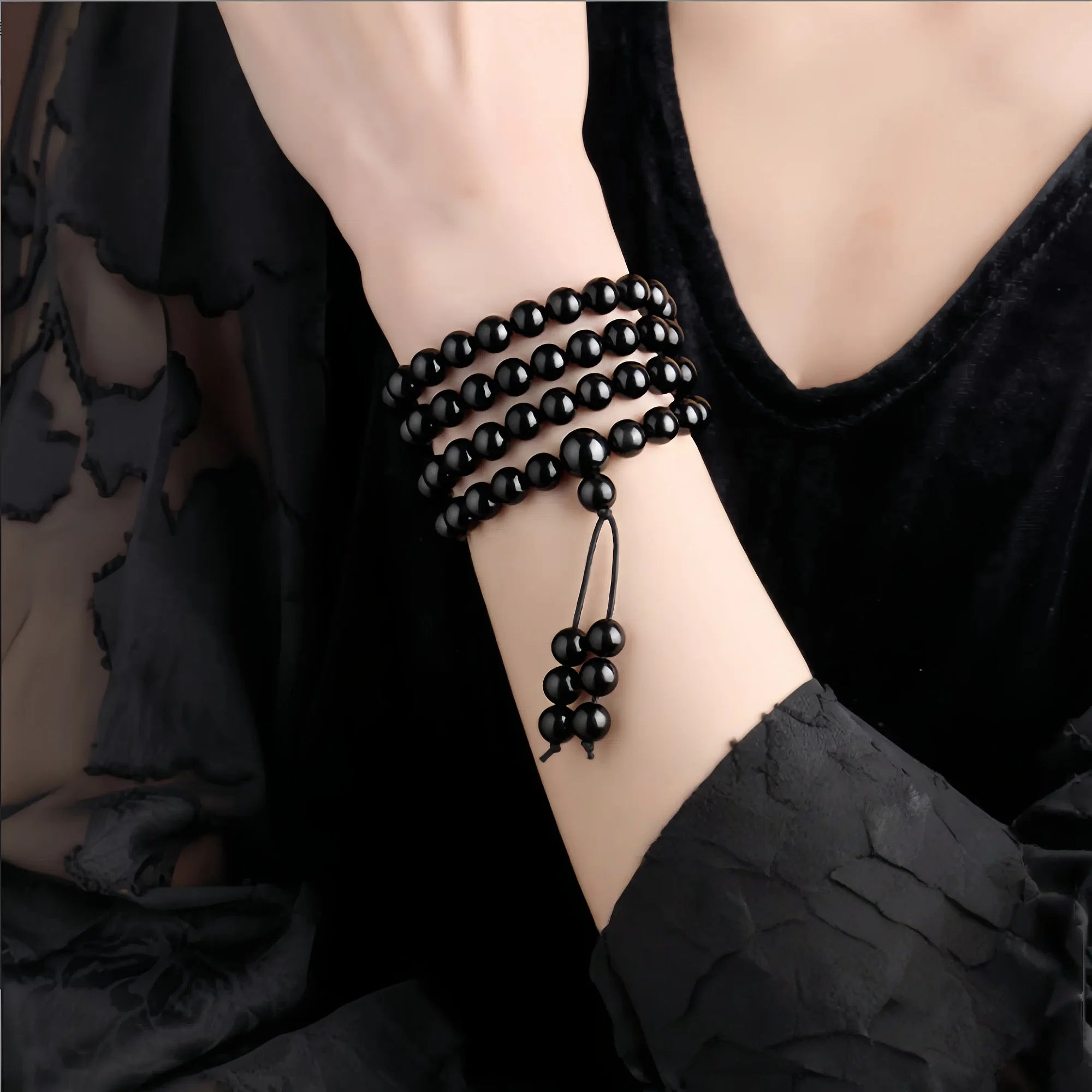 Sacred 108-Bead Golden Sheen Obsidian Mala