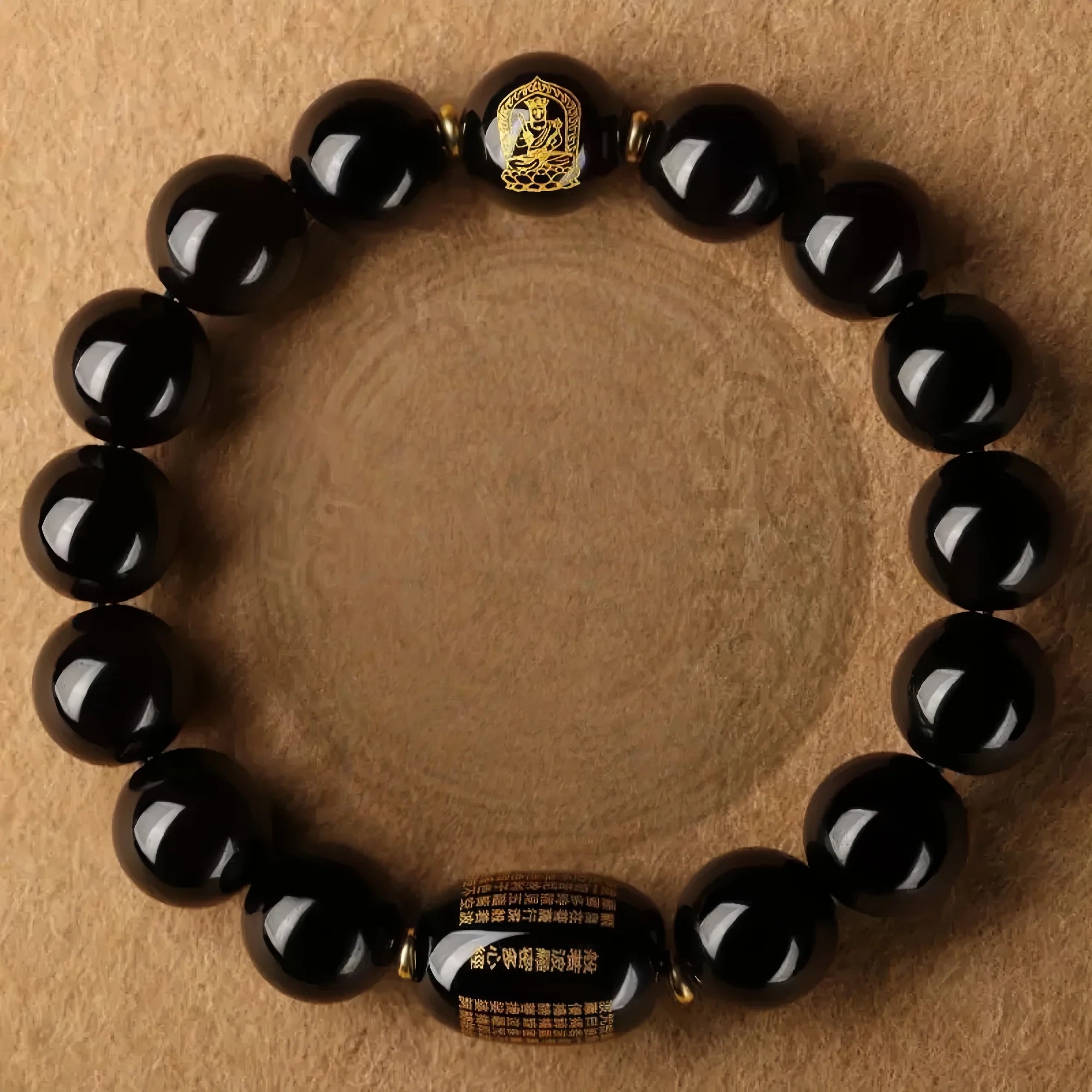 Sacred Black Obsidian Buddha Bracelet with Heart Sutra