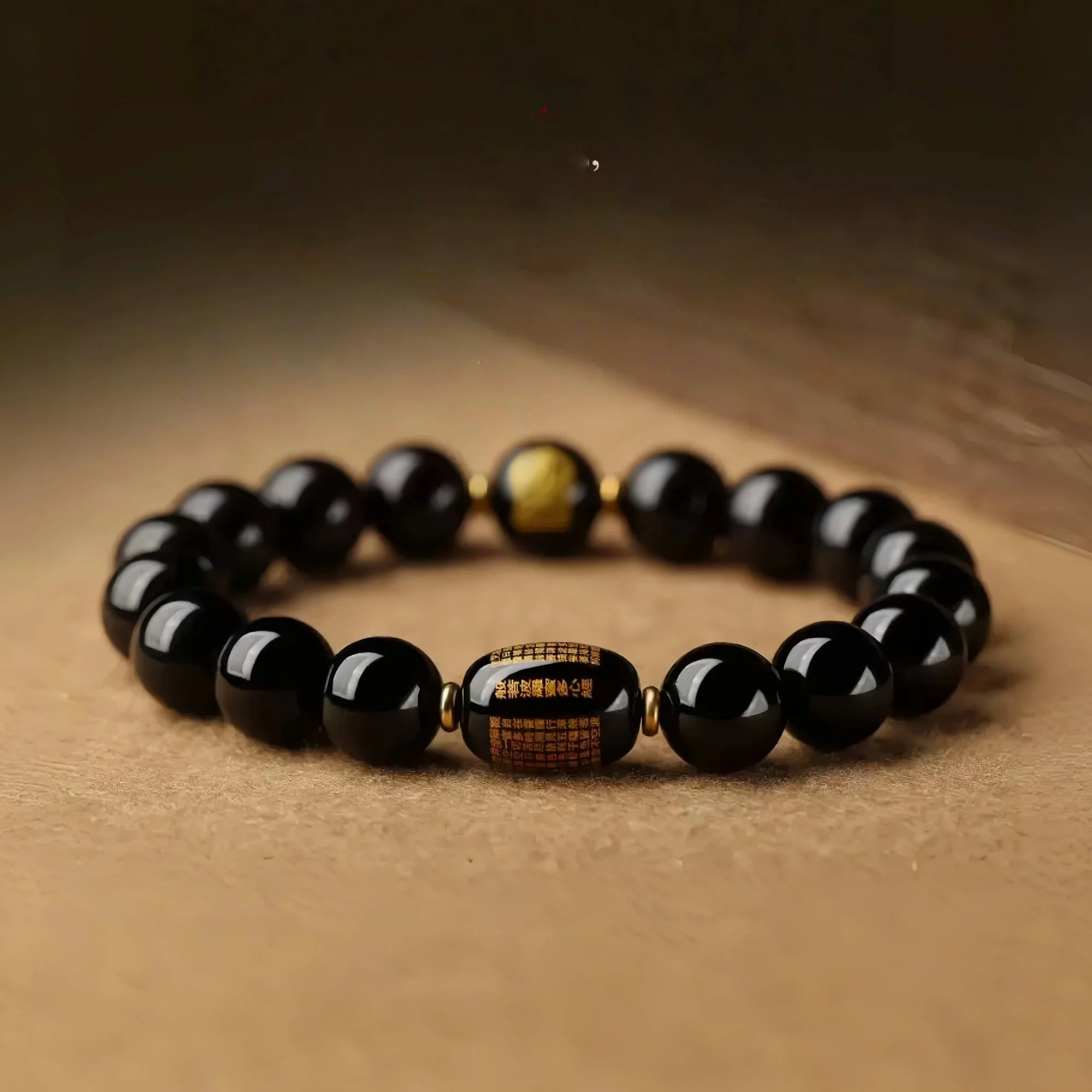 Sacred Black Obsidian Buddha Bracelet with Heart Sutra