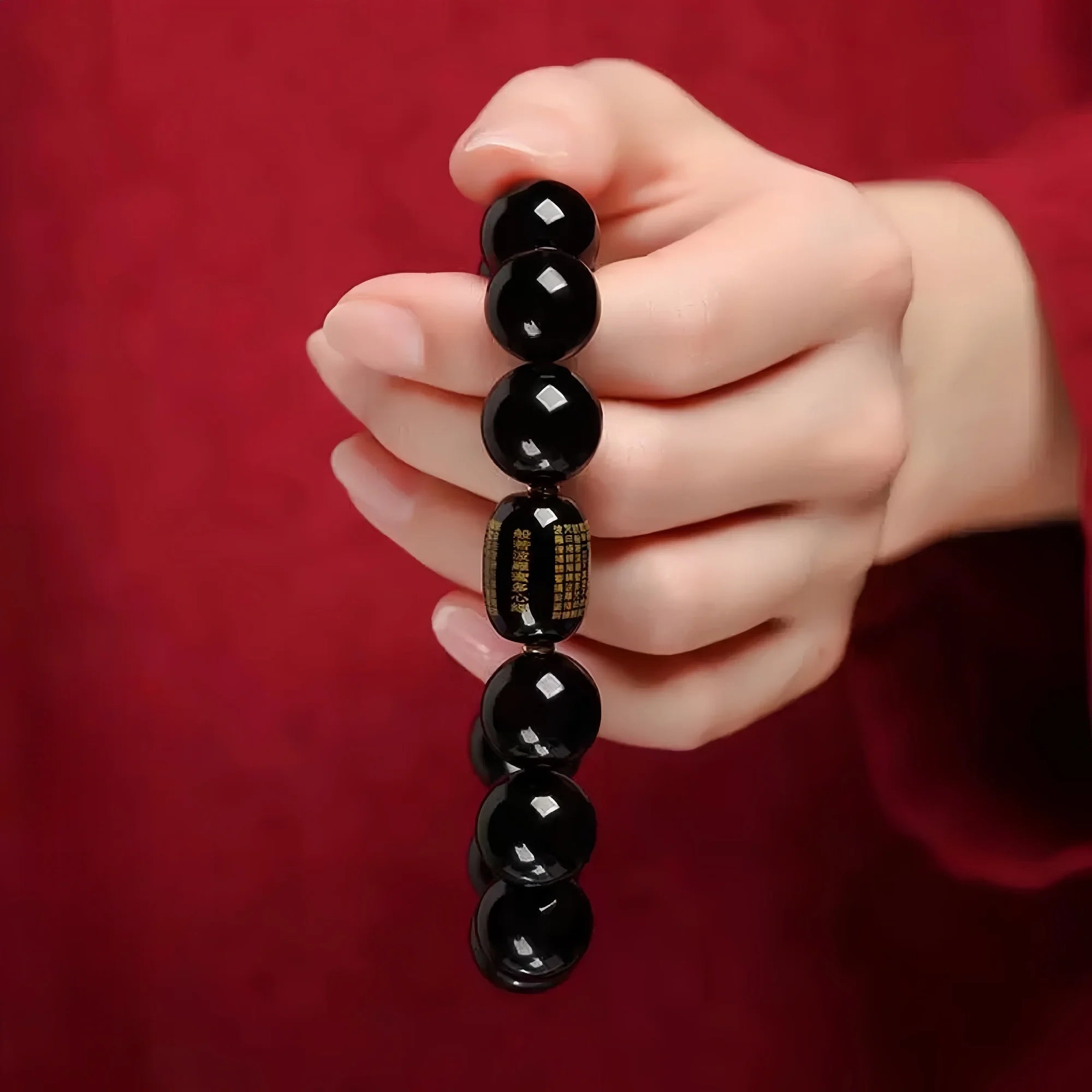Sacred Black Obsidian Buddha Bracelet with Heart Sutra