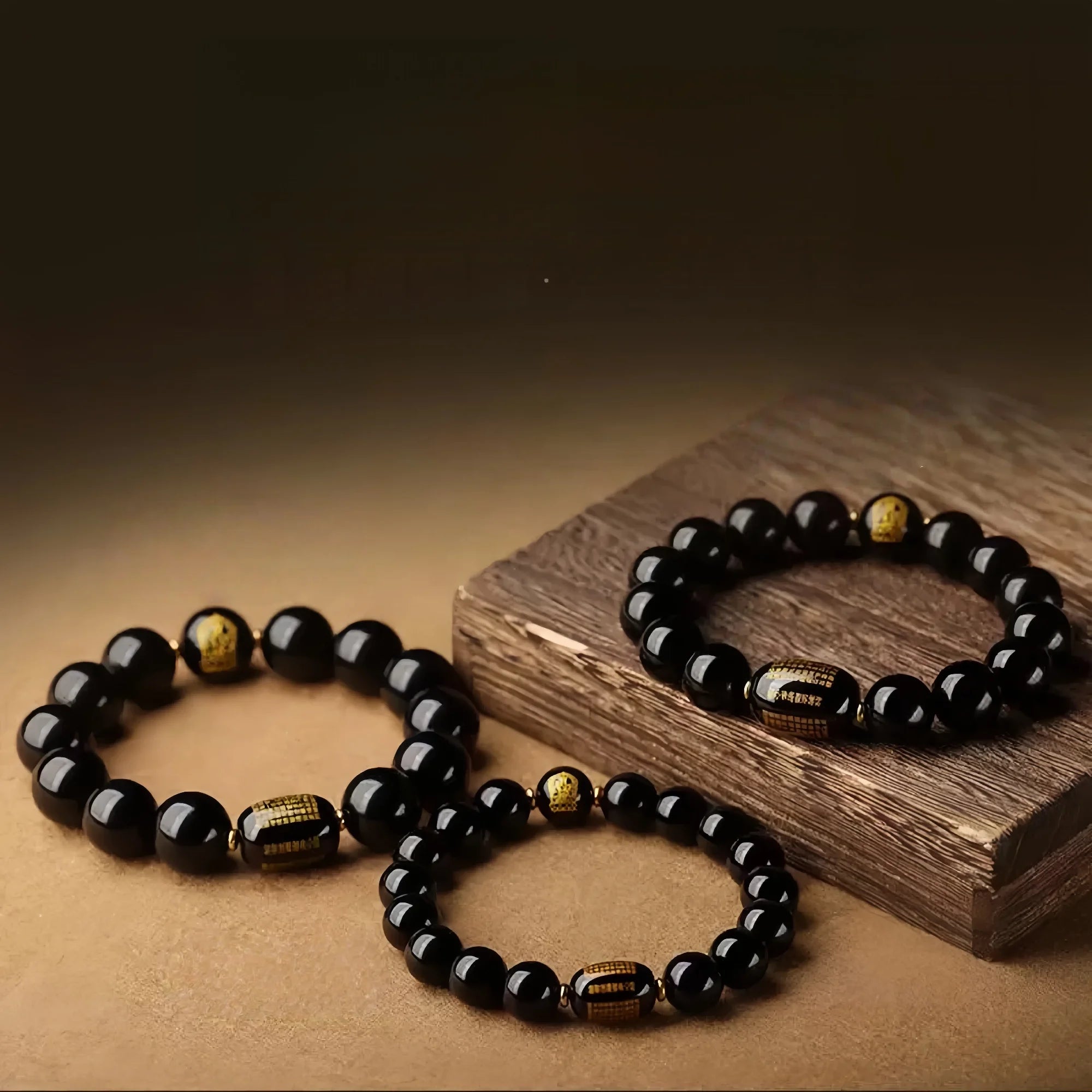 Sacred Black Obsidian Buddha Bracelet with Heart Sutra