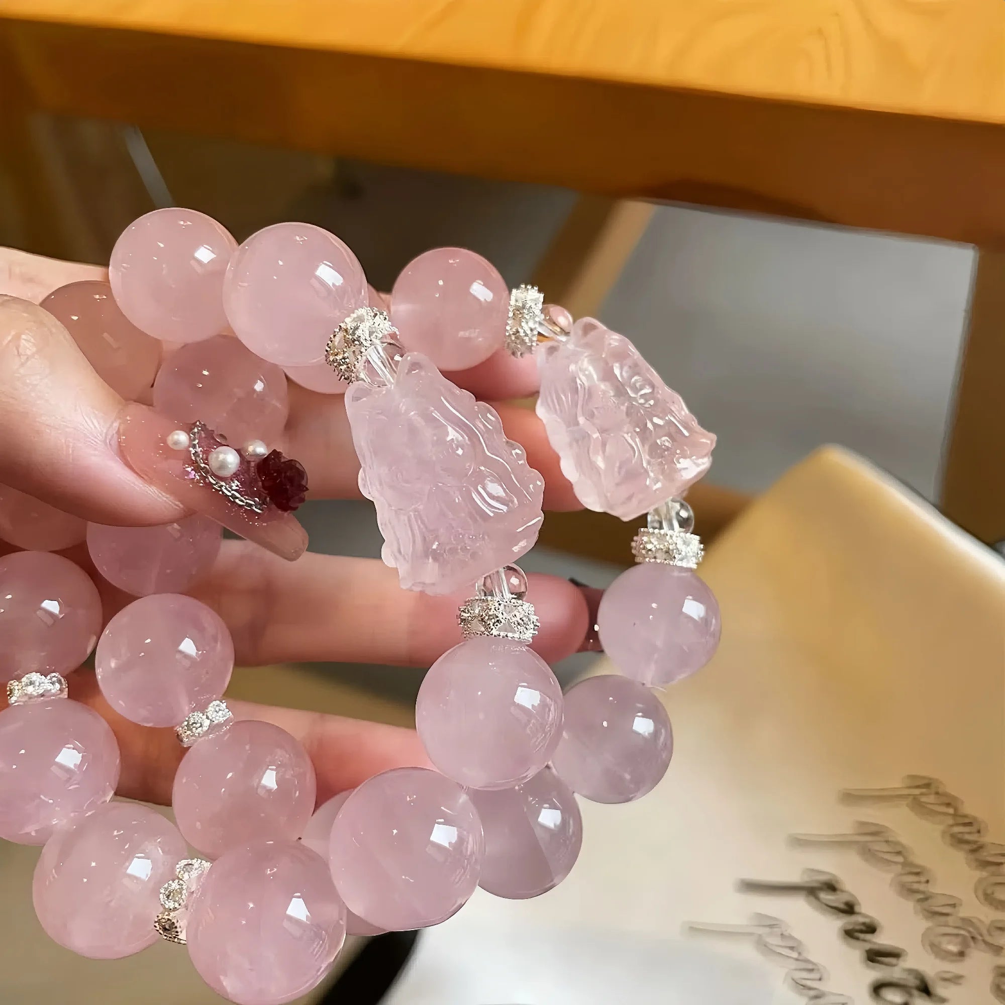 Sacred Fortune Pixiu Brazilian Rose Quartz Bracelet