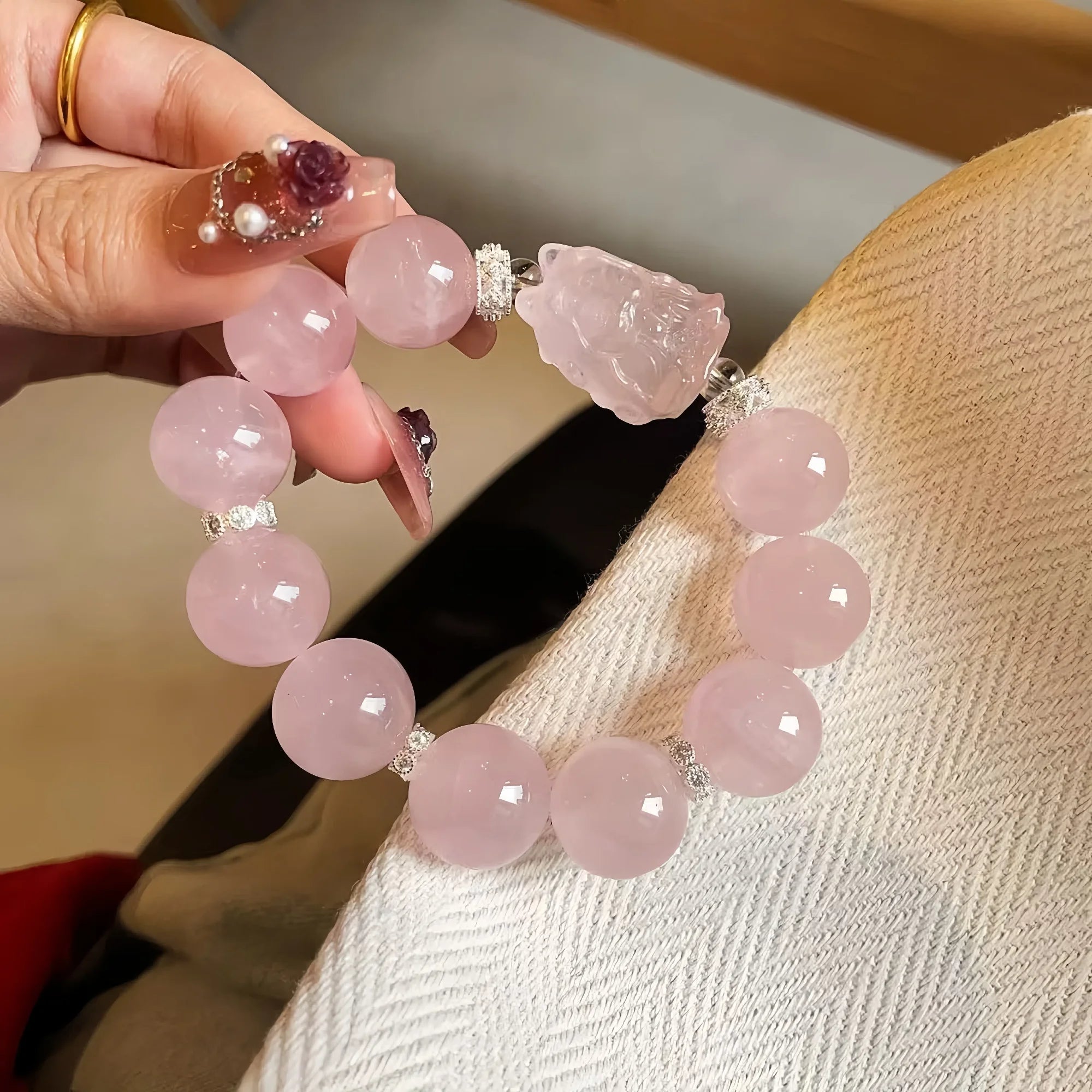 Sacred Fortune Pixiu Brazilian Rose Quartz Bracelet