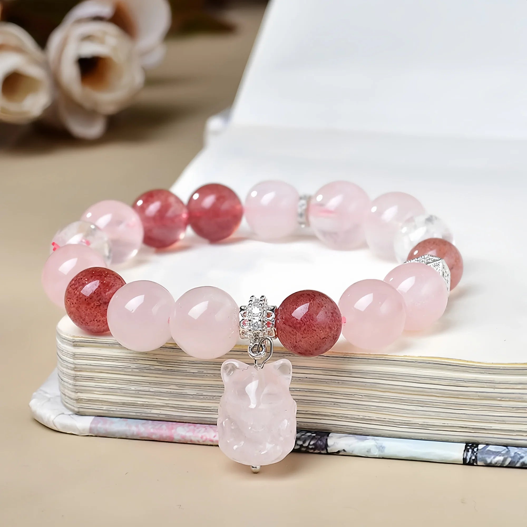 Sacred Fox Strawberry Quartz Bracelet