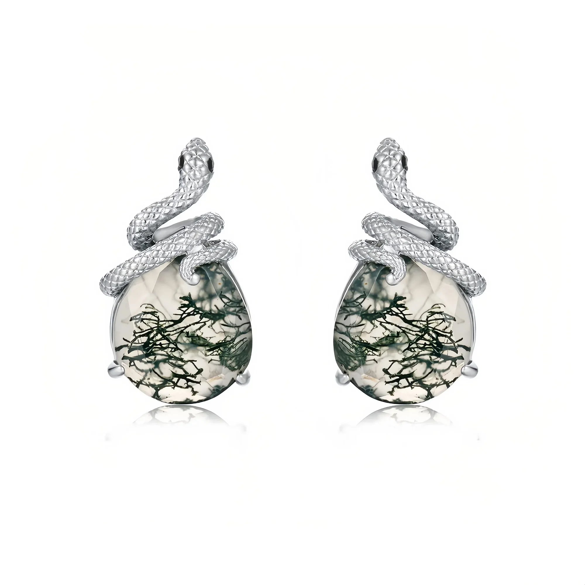 Serpent Wisdom Moss Agate Earrings