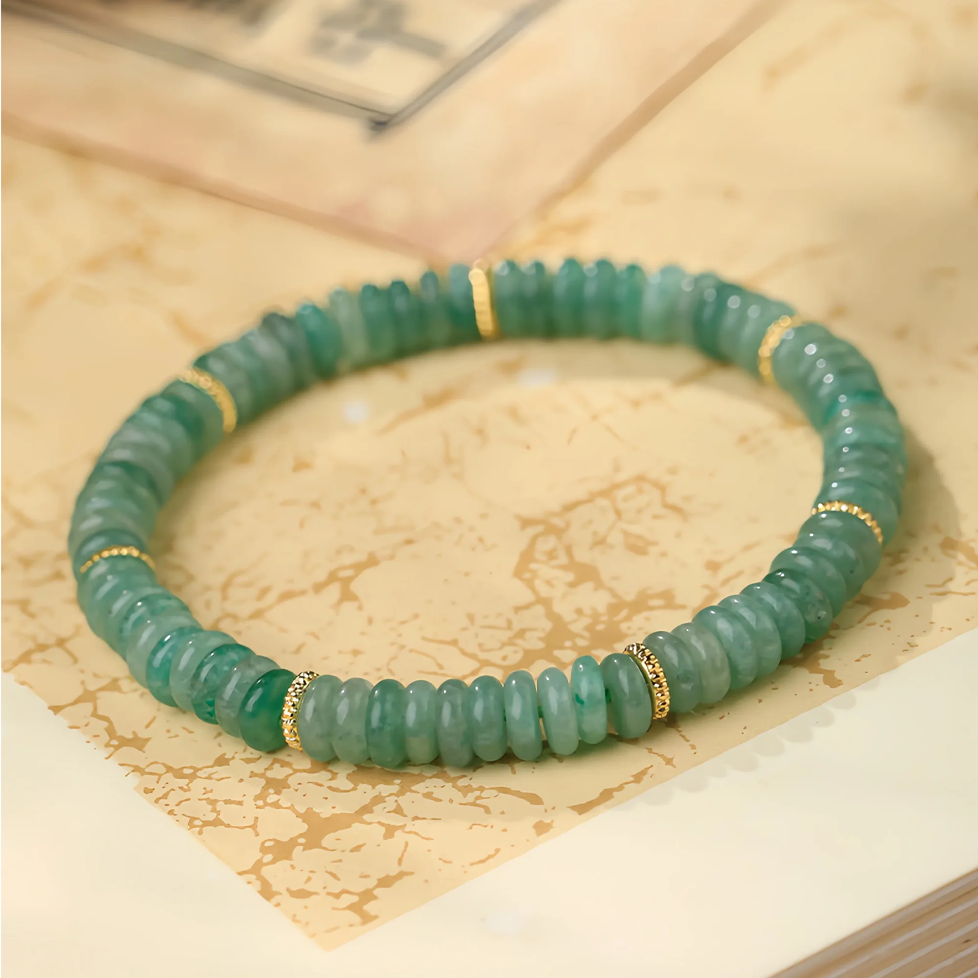 Sliced Aventurine Therapy Bracelet Gold Accent