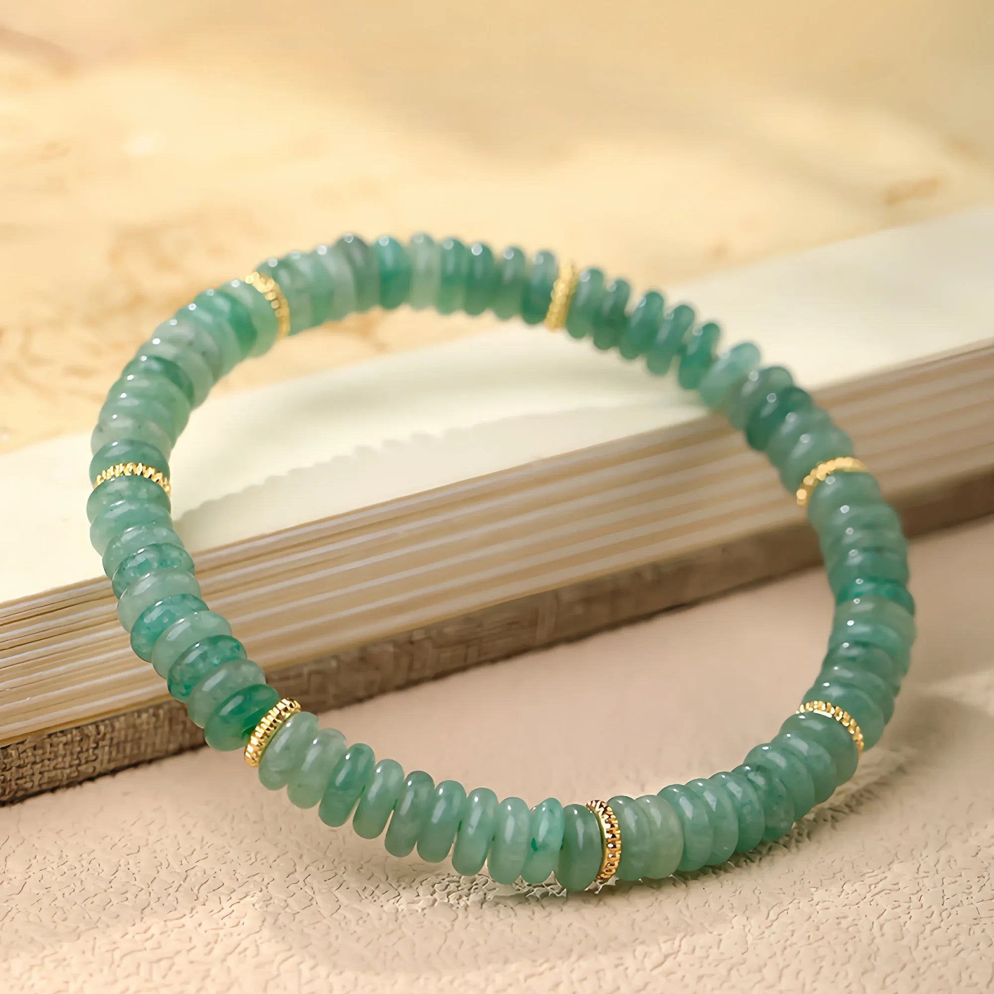 Sliced Aventurine Therapy Bracelet Gold Accent