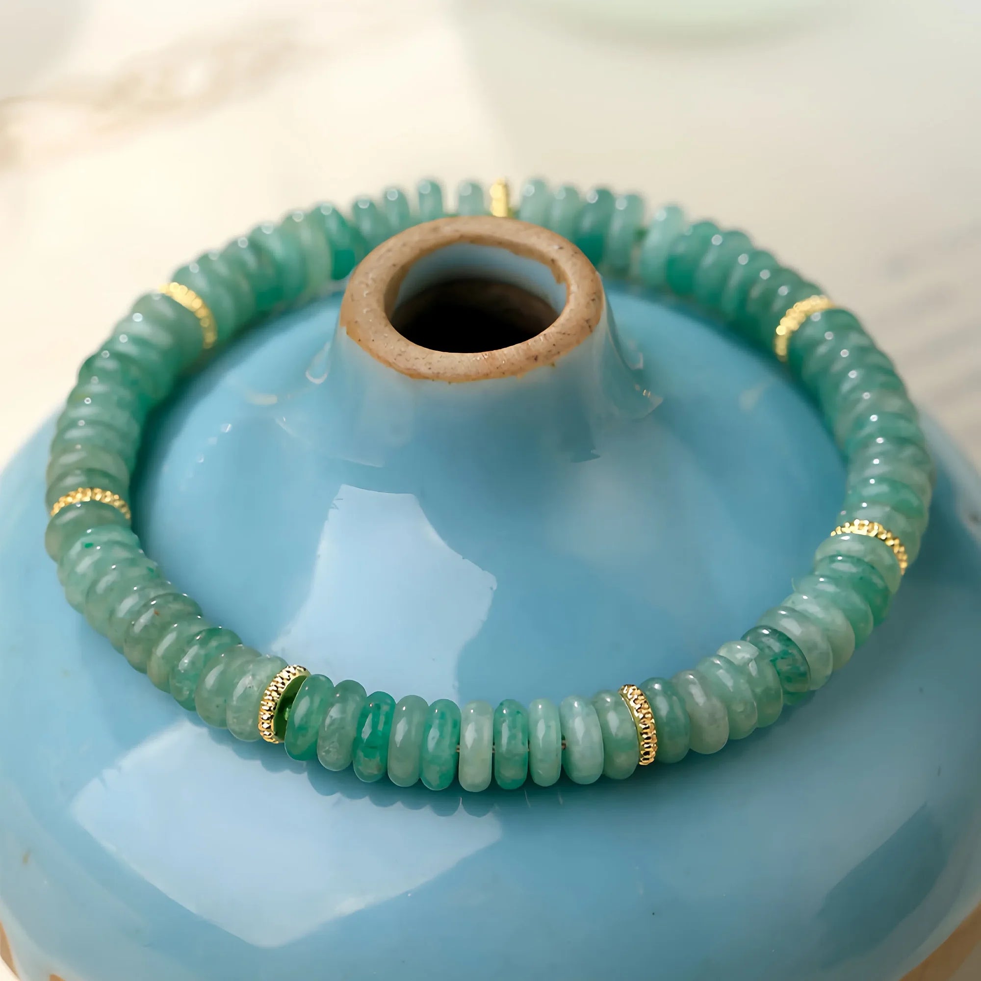 Sliced Aventurine Therapy Bracelet Gold Accent