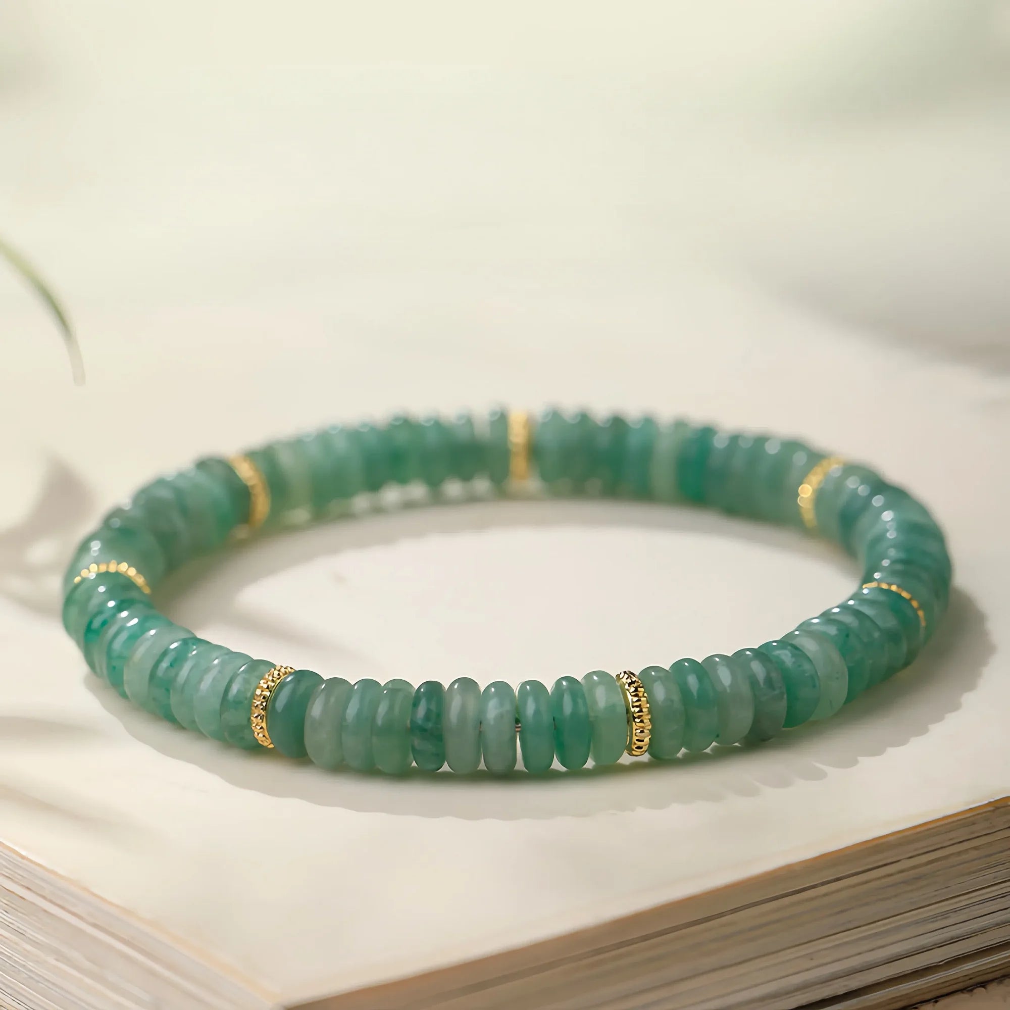Sliced Aventurine Therapy Bracelet Gold Accent