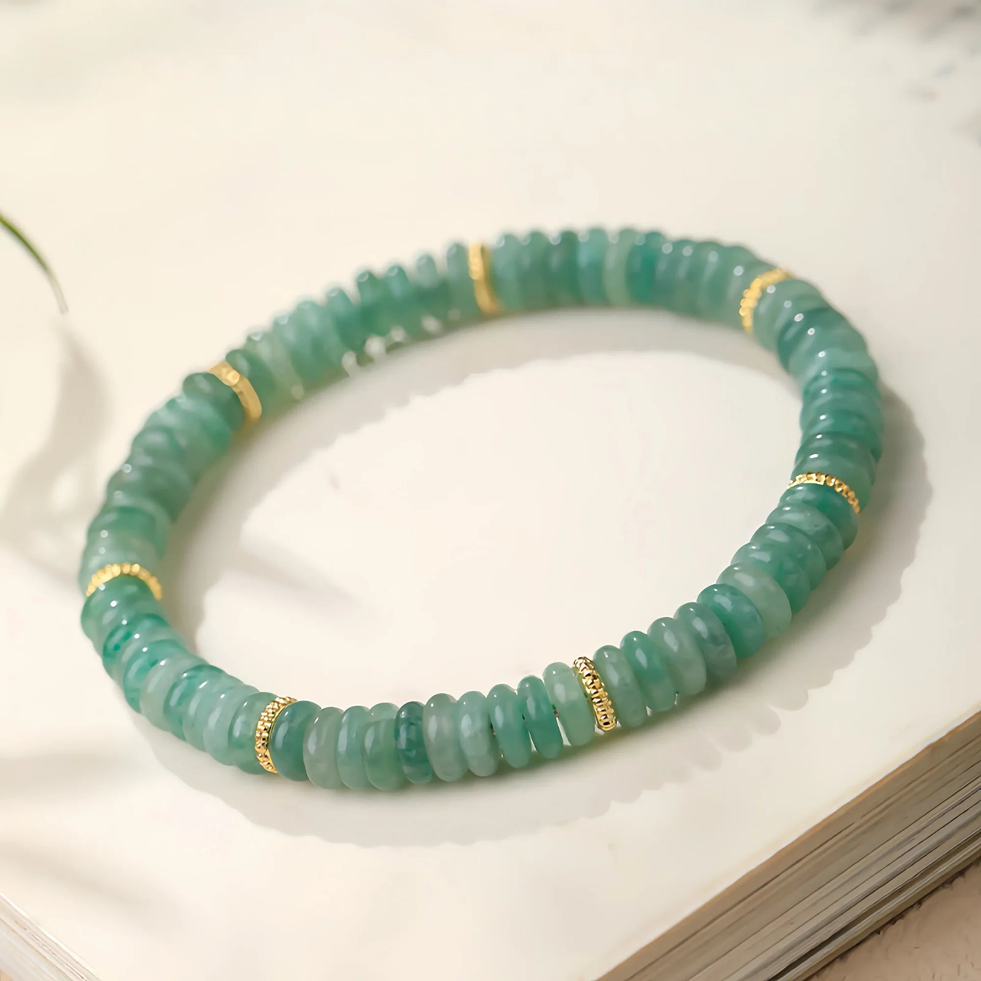 Sliced Aventurine Therapy Bracelet Gold Accent