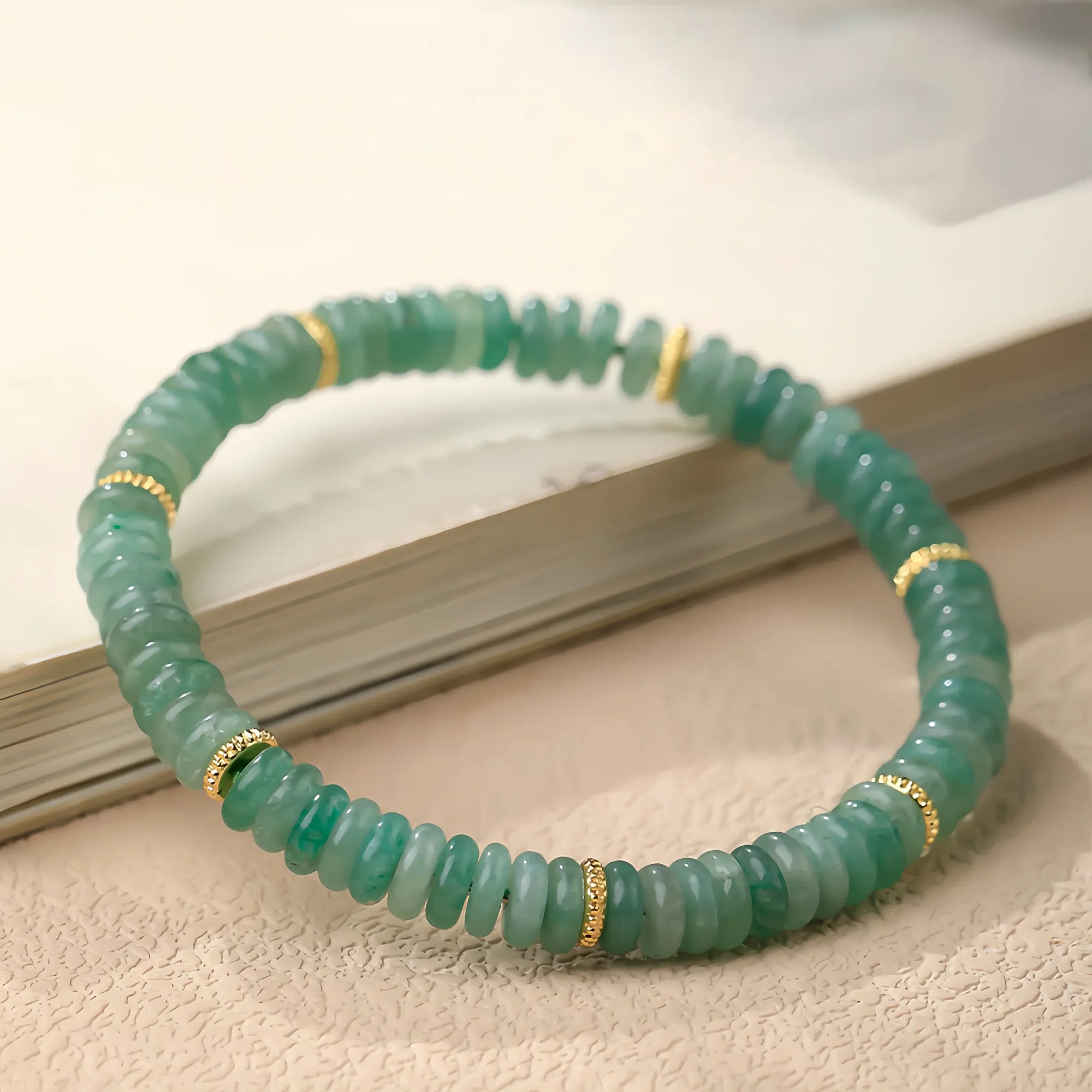 Sliced Aventurine Therapy Bracelet Gold Accent