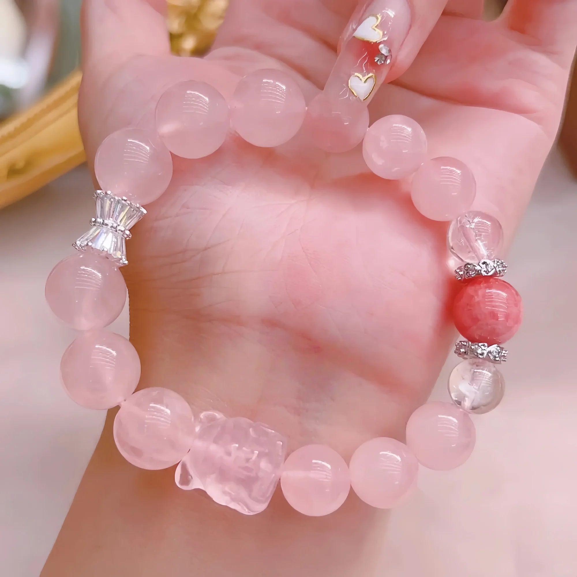 Strawberry Quartz & Rhodochrosite Phoenix Empress Crystal Bracelet