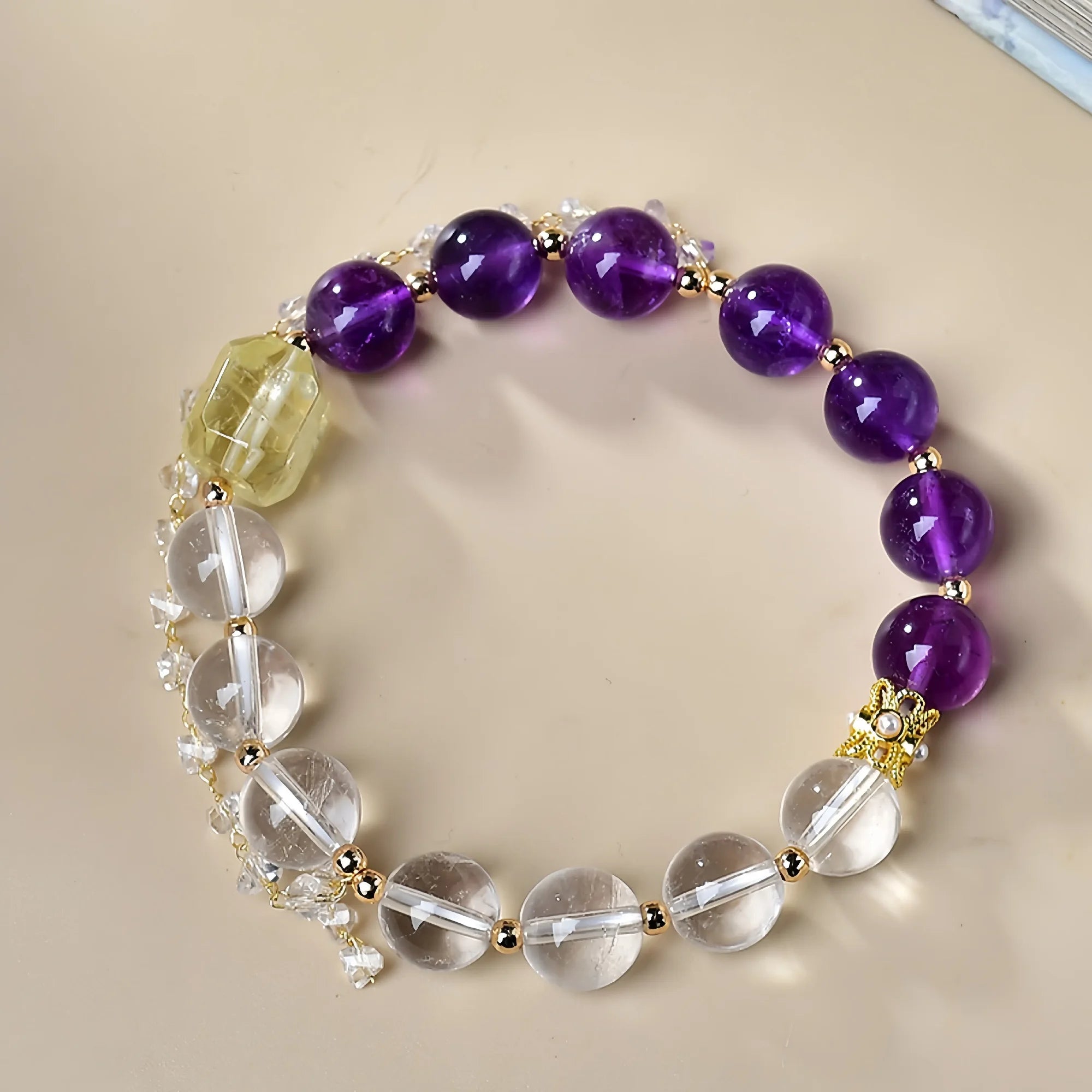 Tri-Light Amethyst Clear  Quartz & Citrine Crystal Bracelet