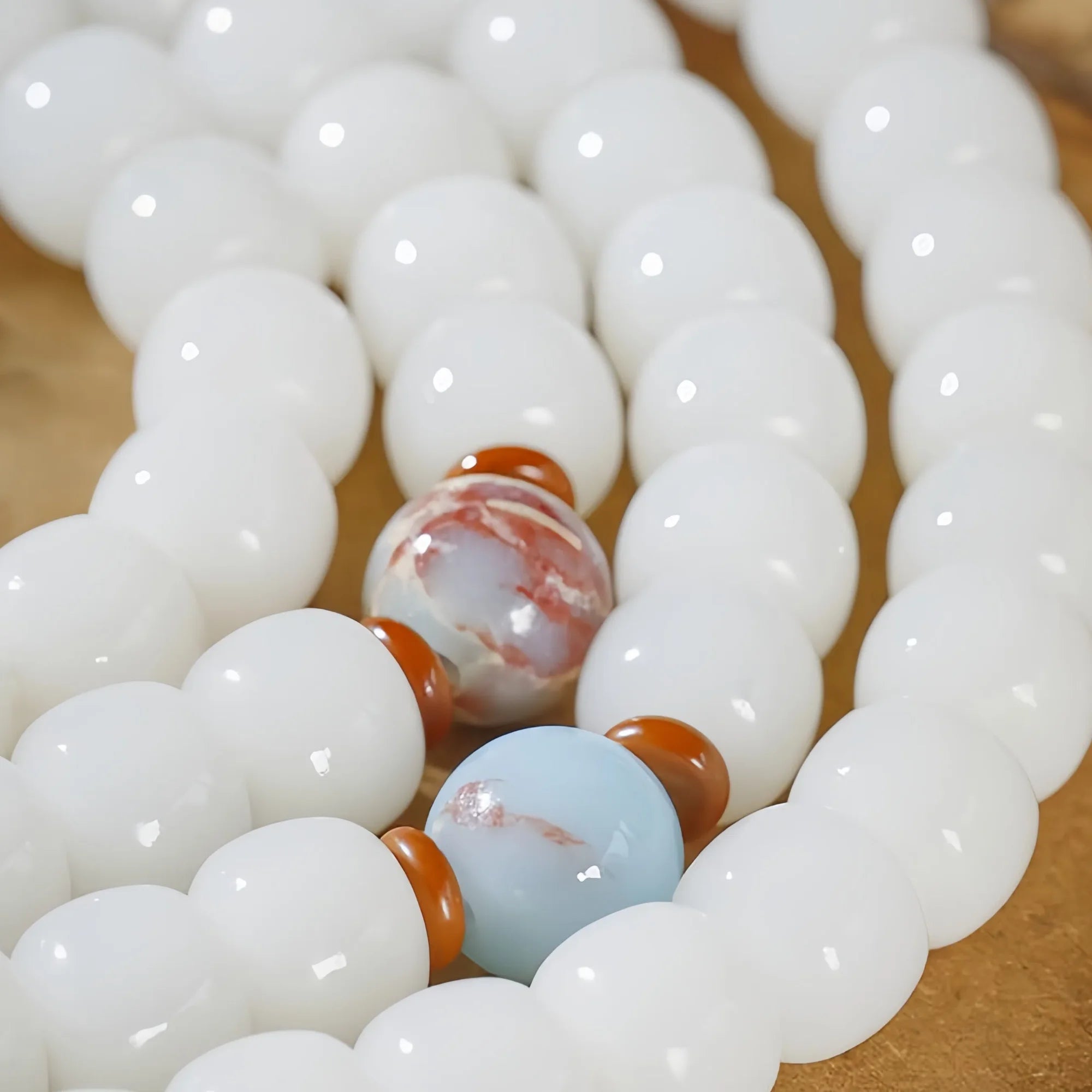 White Bodhi Seed Mala with Lotus Charm