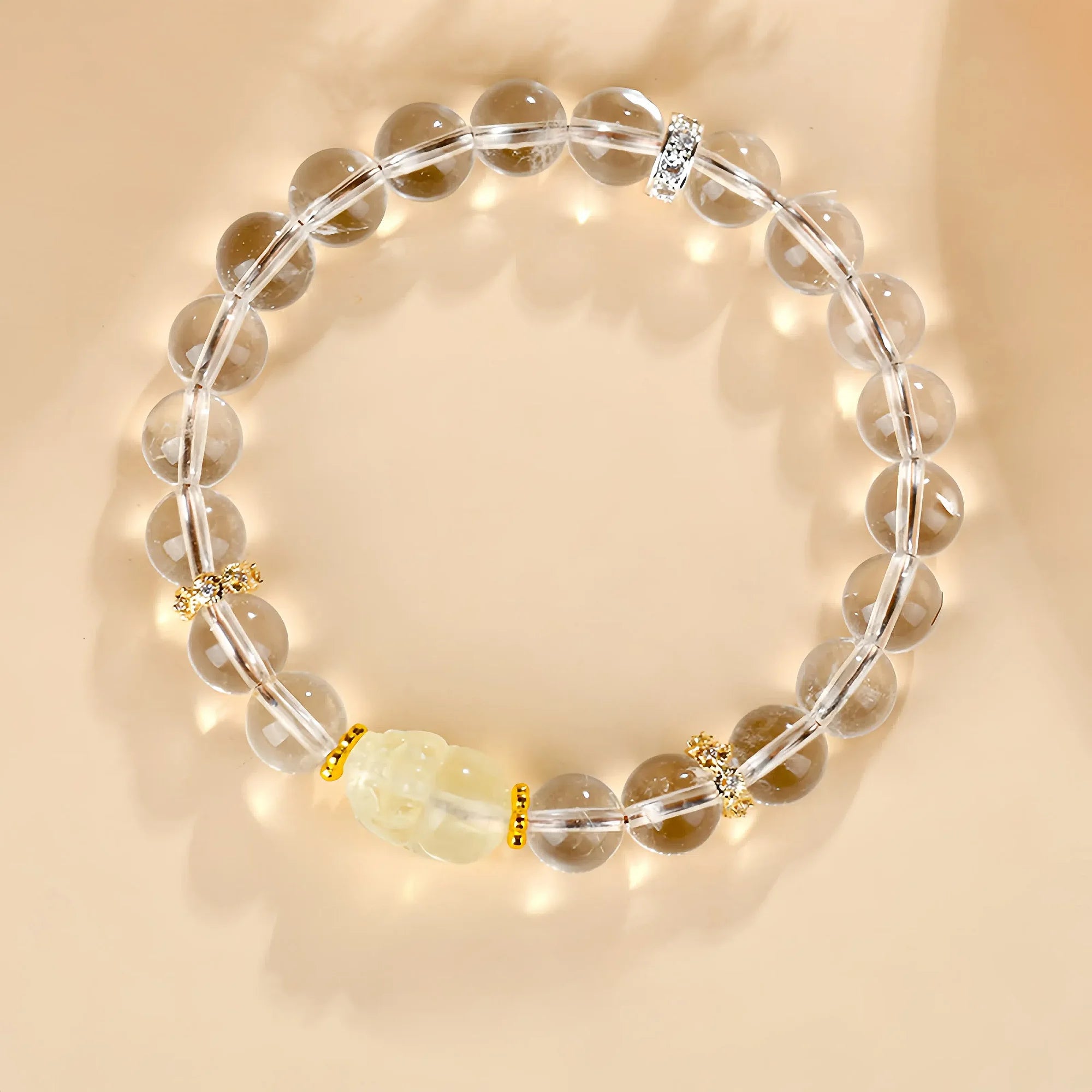 White Crystal Stretch Bracelet with Yellow Citrine Pixiu Charm