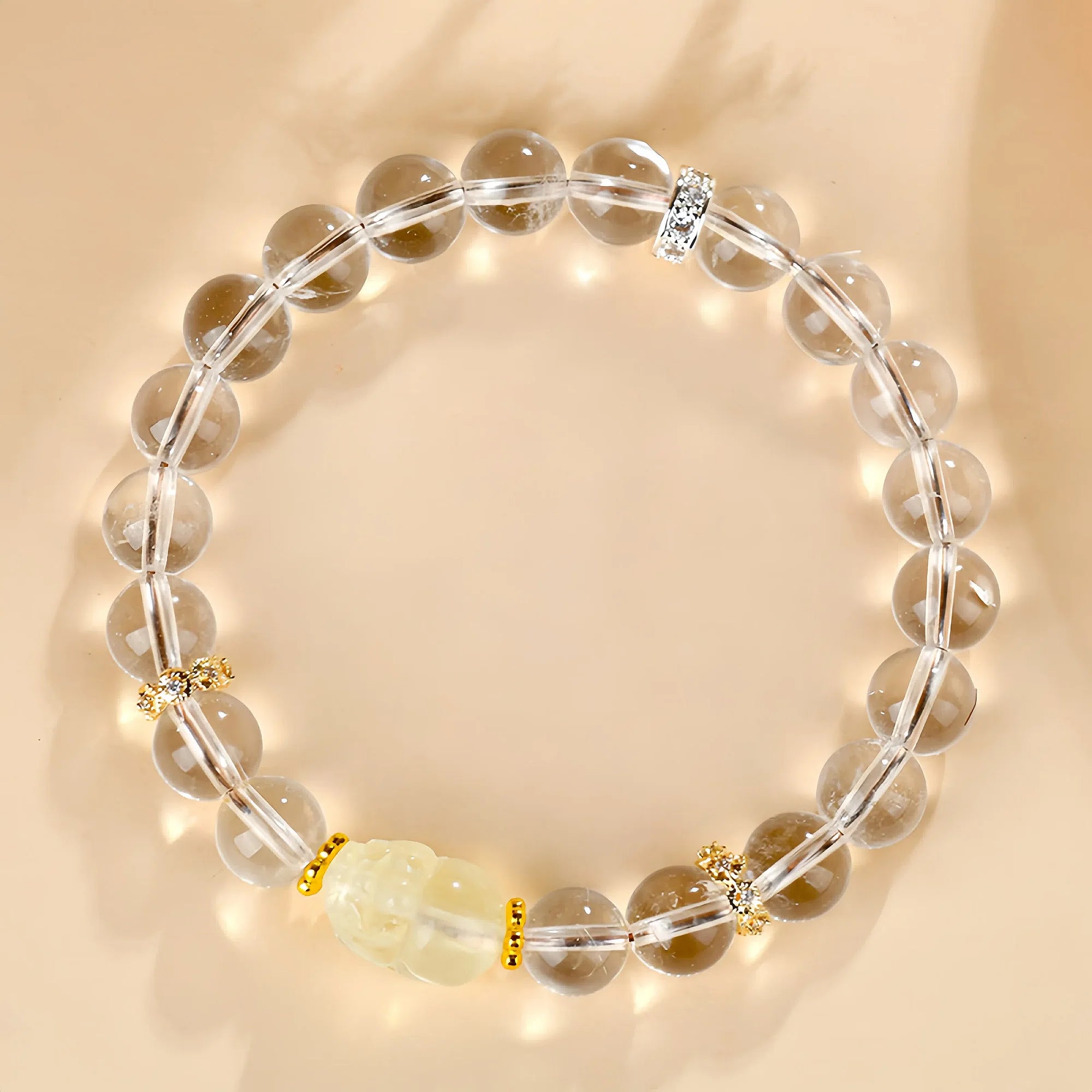 White Crystal Stretch Bracelet with Yellow Citrine Pixiu Charm