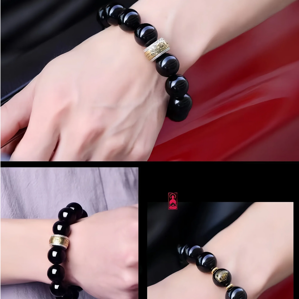12 Zodiac & Guardian Buddhas Obsidian Bracelet