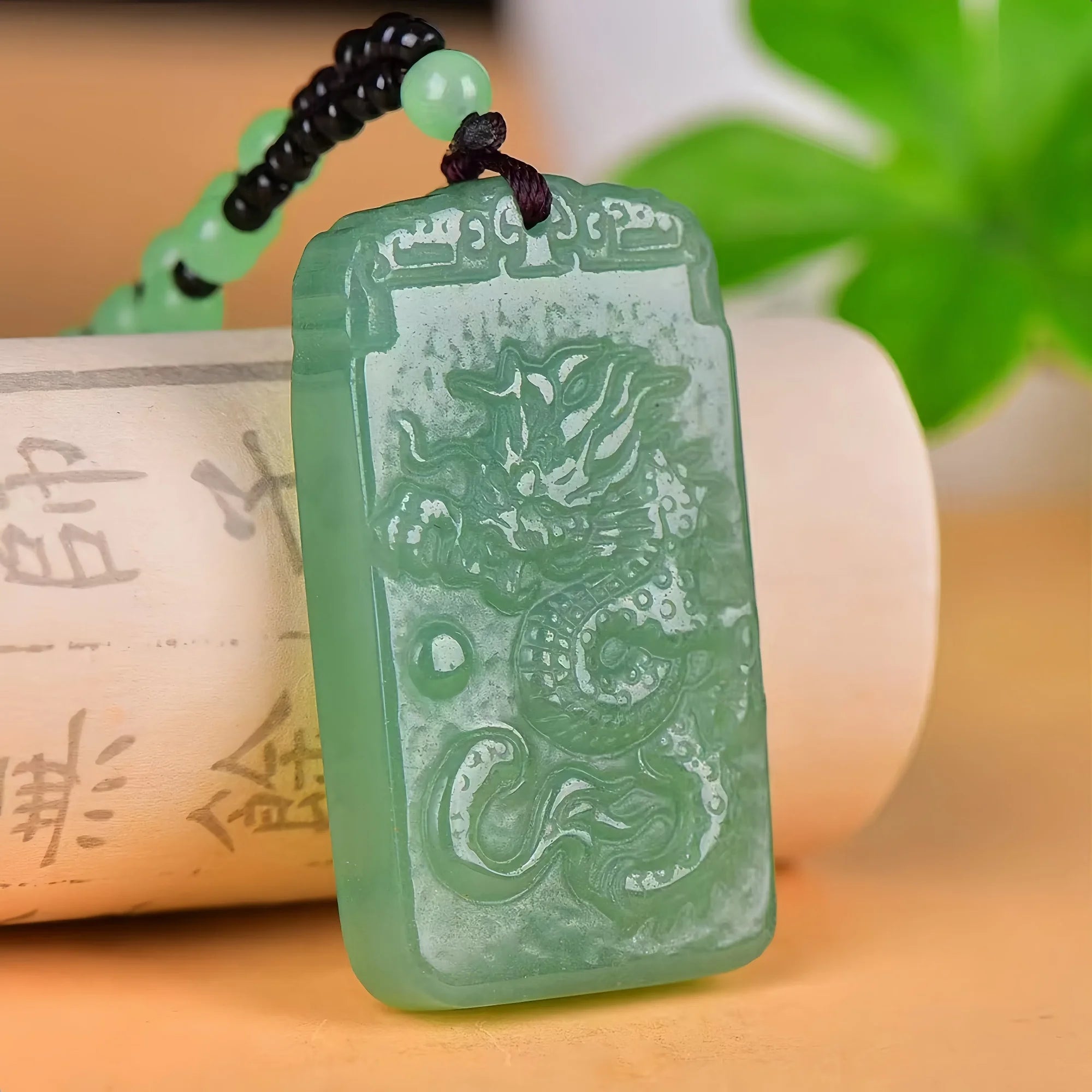 Green Aventurine Imperial Dragon Amulet Pendant