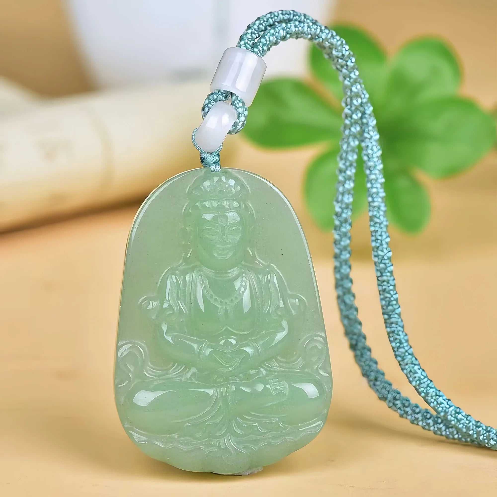 Green Aventurine Serene Compassion Guanyin Pendant