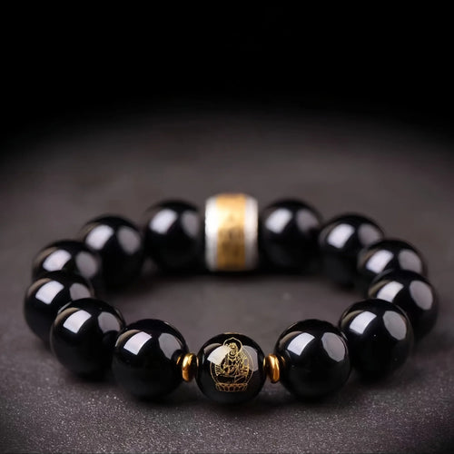12 Zodiac & Guardian Buddhas Obsidian Bracelet