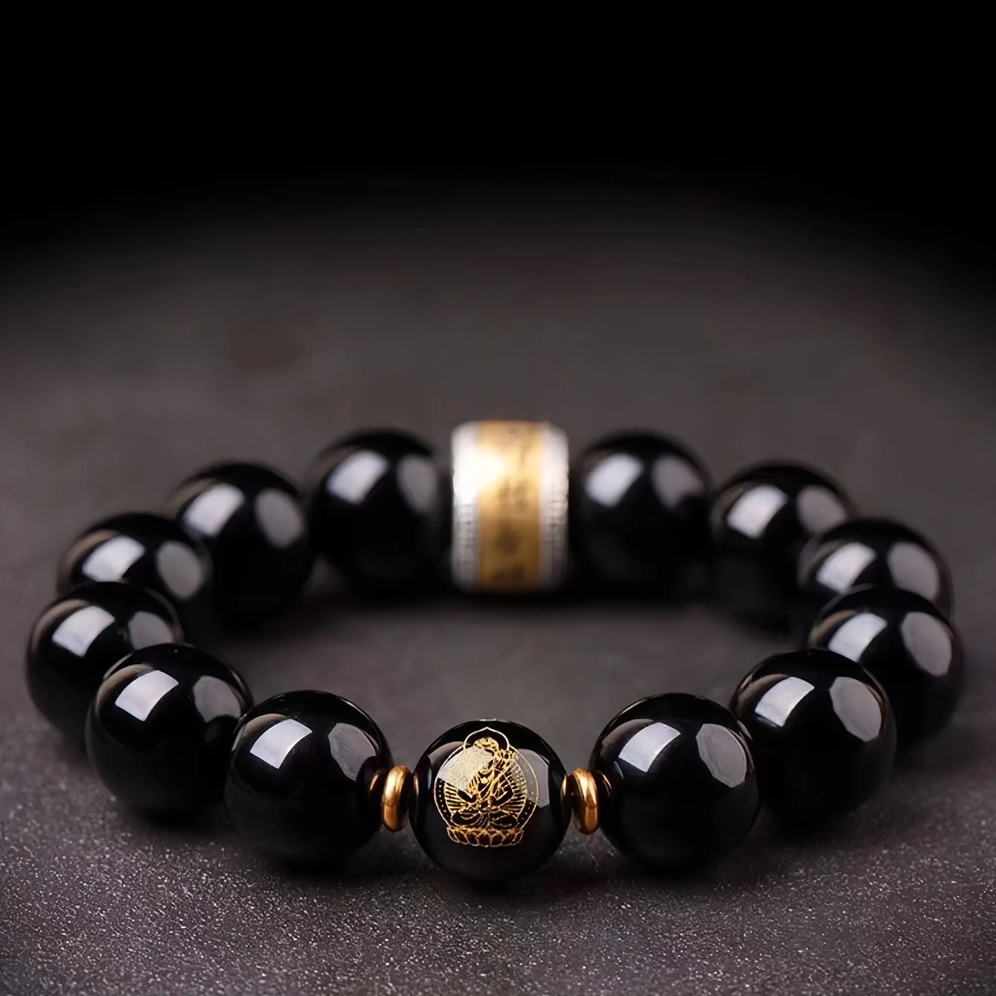 12 Zodiac & Guardian Buddhas Obsidian Bracelet
