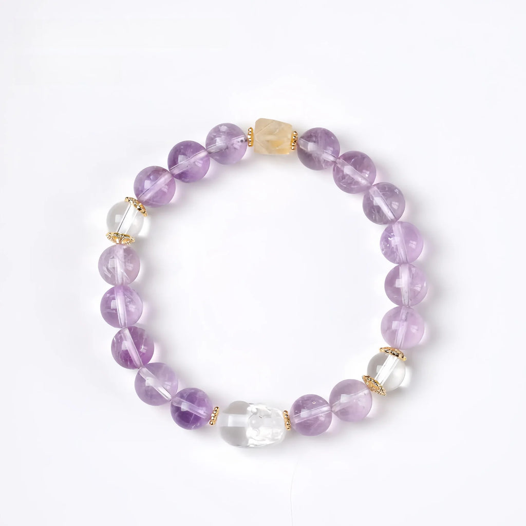Amethyst Wealth Guardian Pixiu Bracelet with Citrine & Clear Quartz