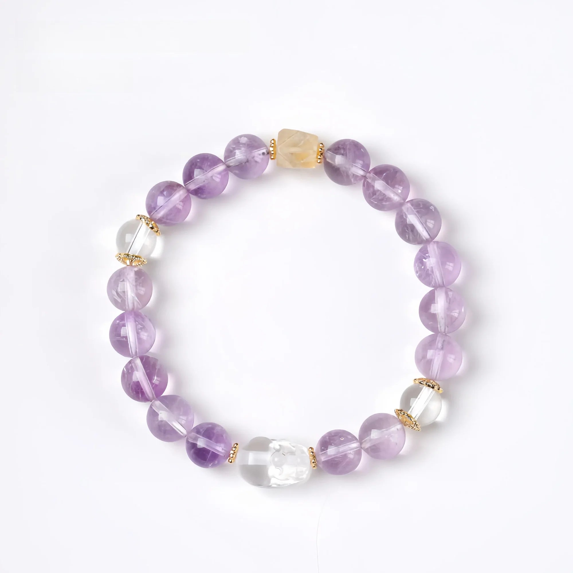 Amethyst Wealth Guardian Pixiu Bracelet with Citrine & Clear Quartz