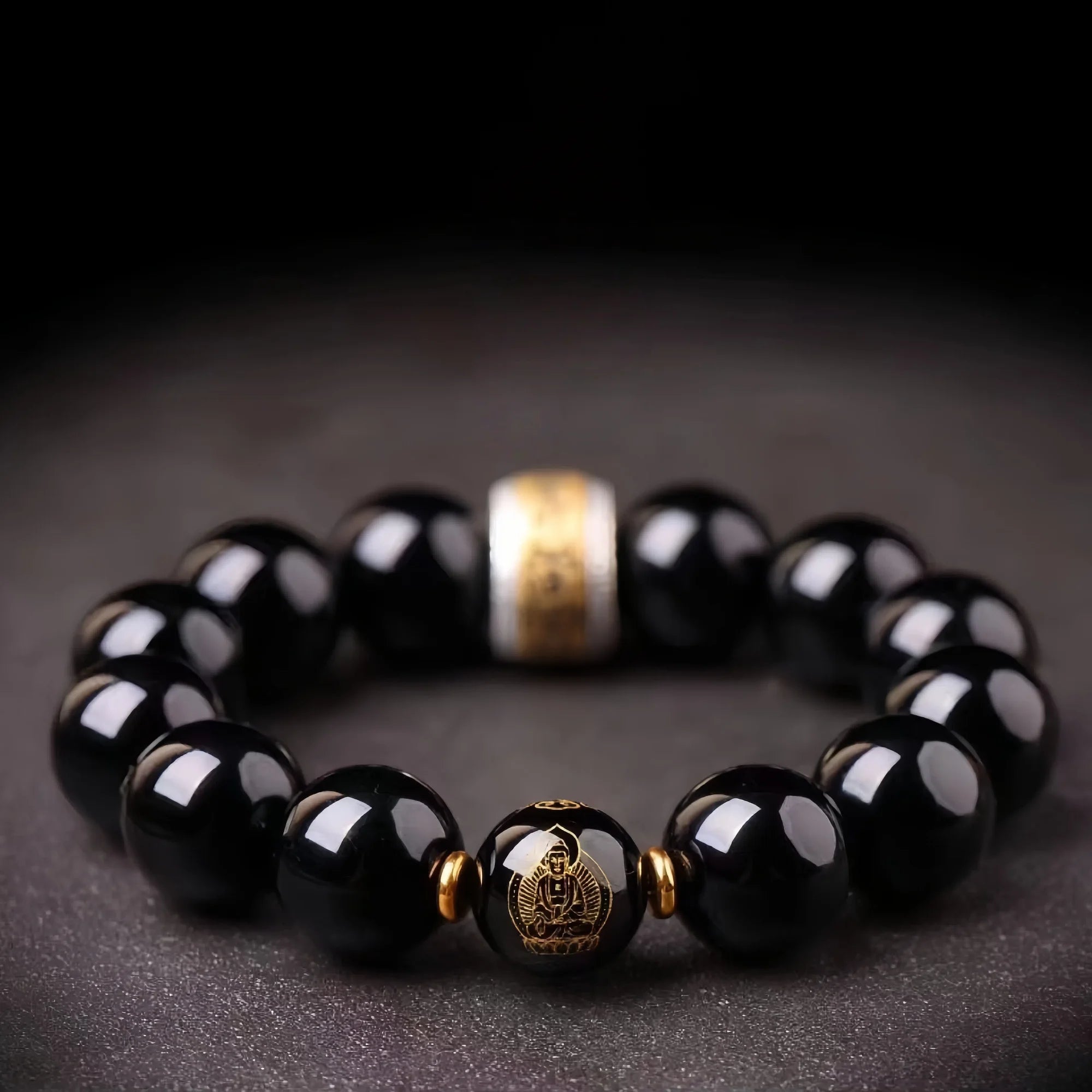 12 Zodiac & Guardian Buddhas Obsidian Bracelet