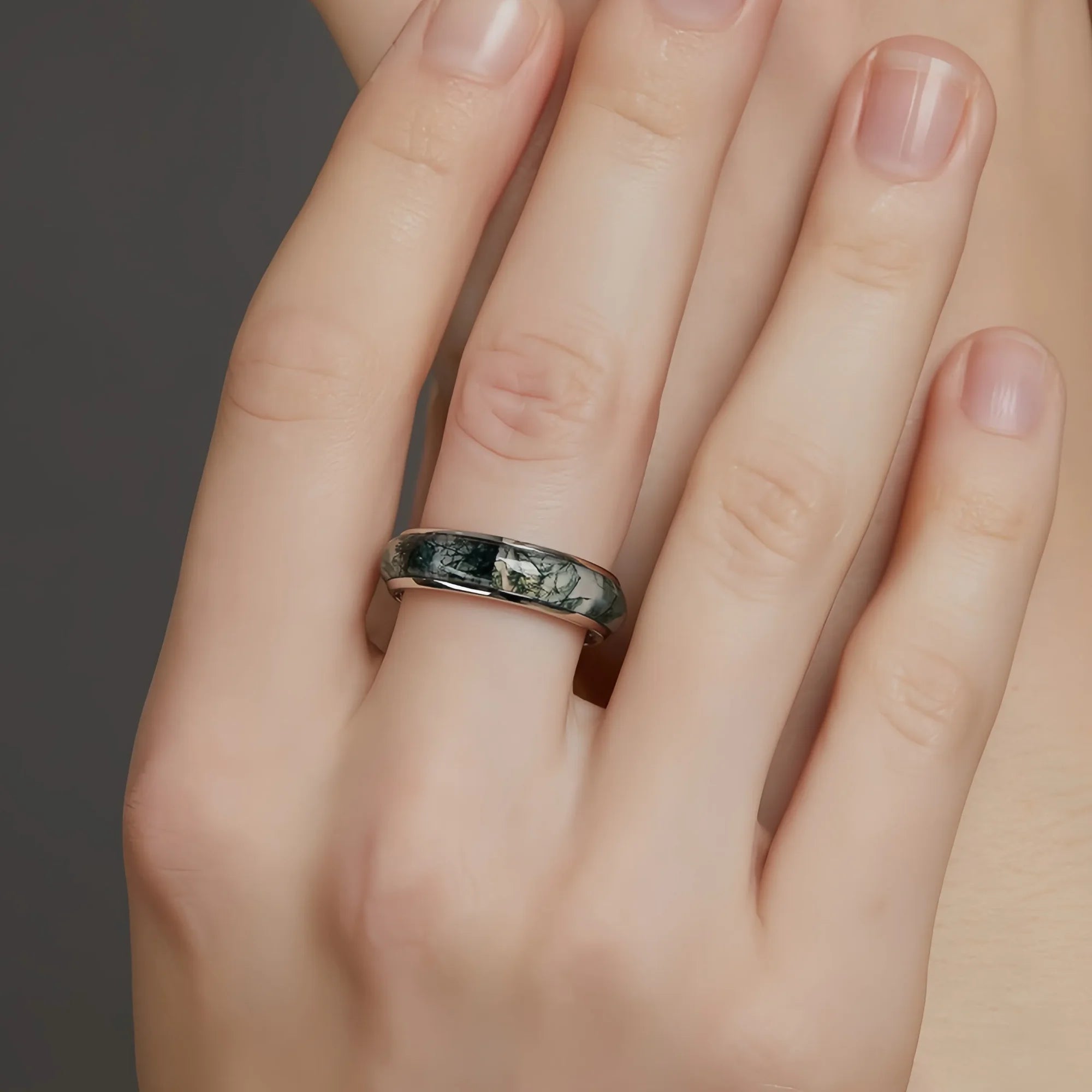 Ancient Moss Agate Silver Ring