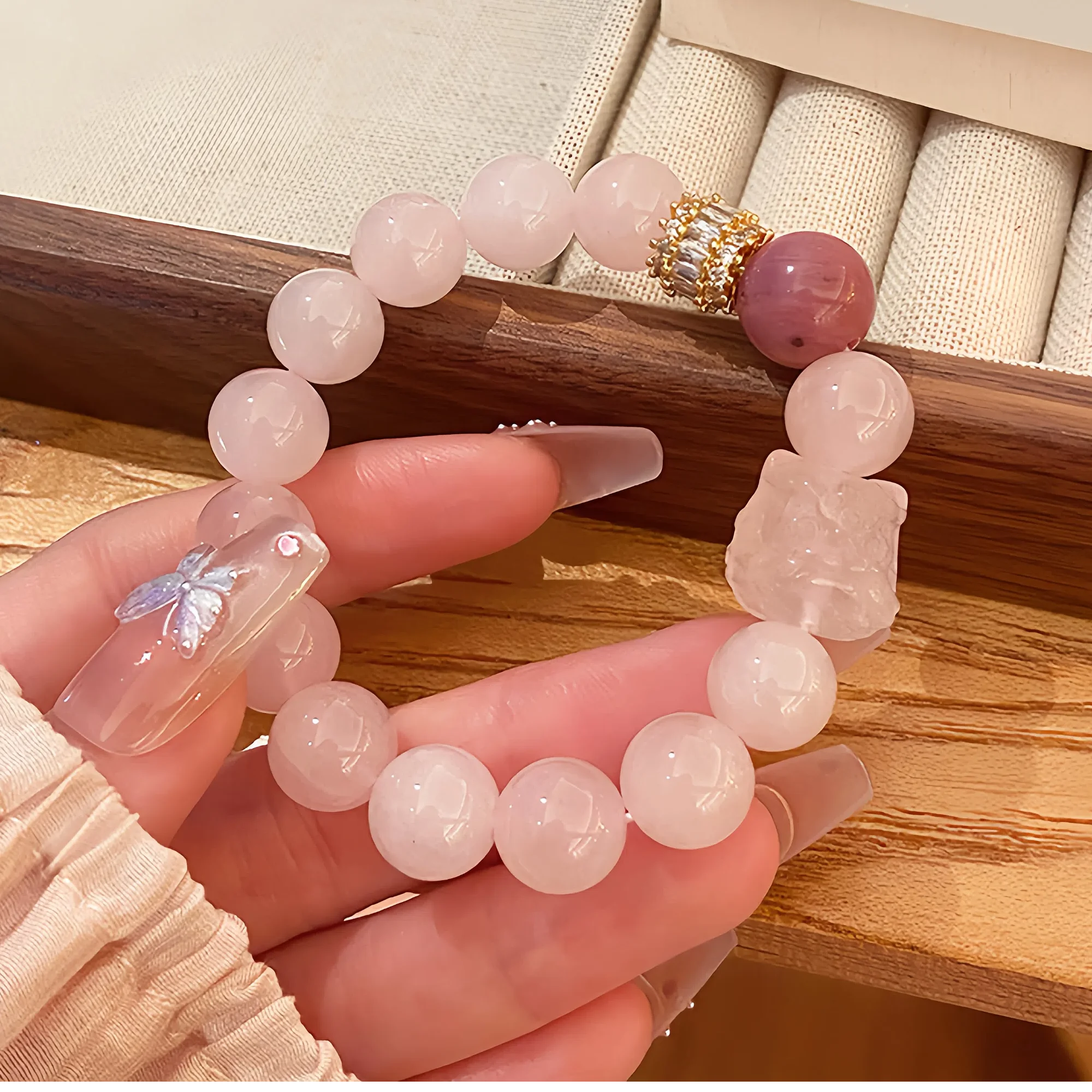 Awakening Lion Rose Quartz Bracelet