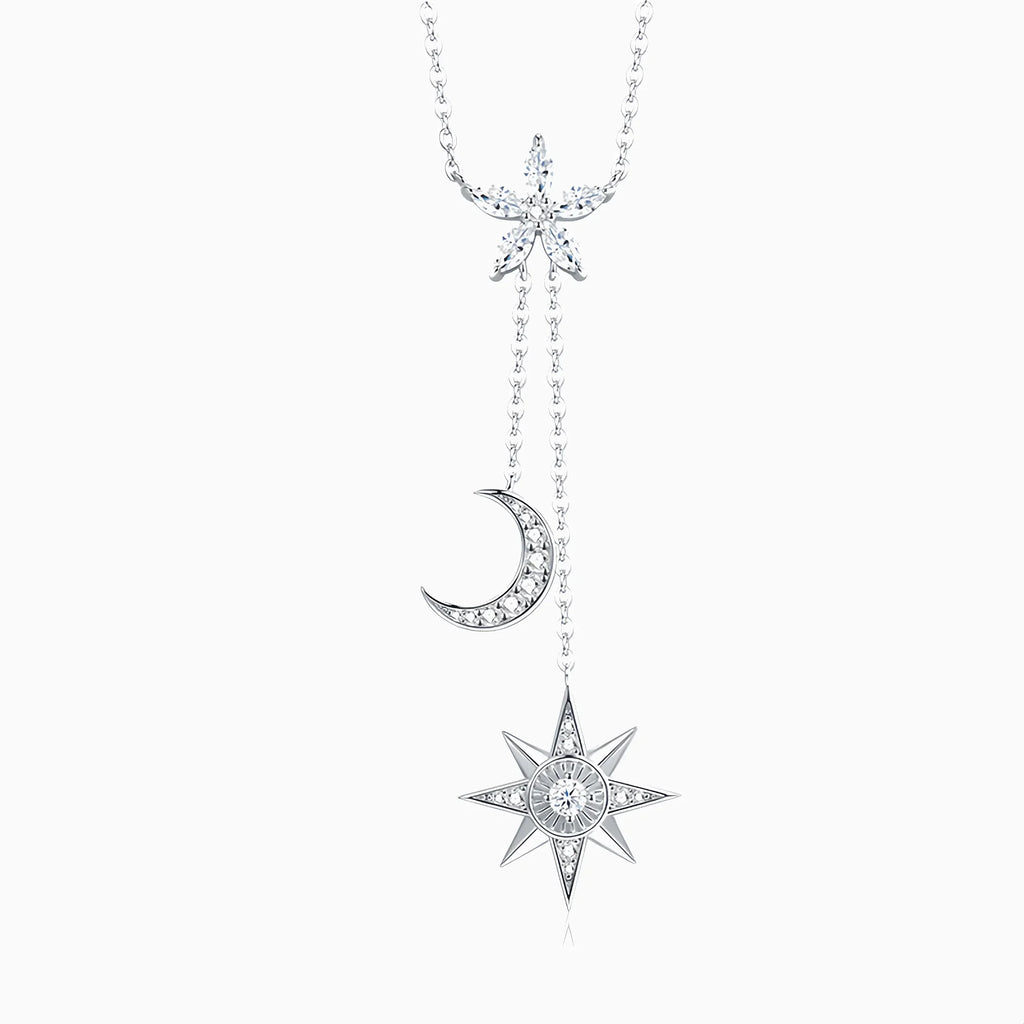 Celestial Flow Star & Moon Moissanite Necklace