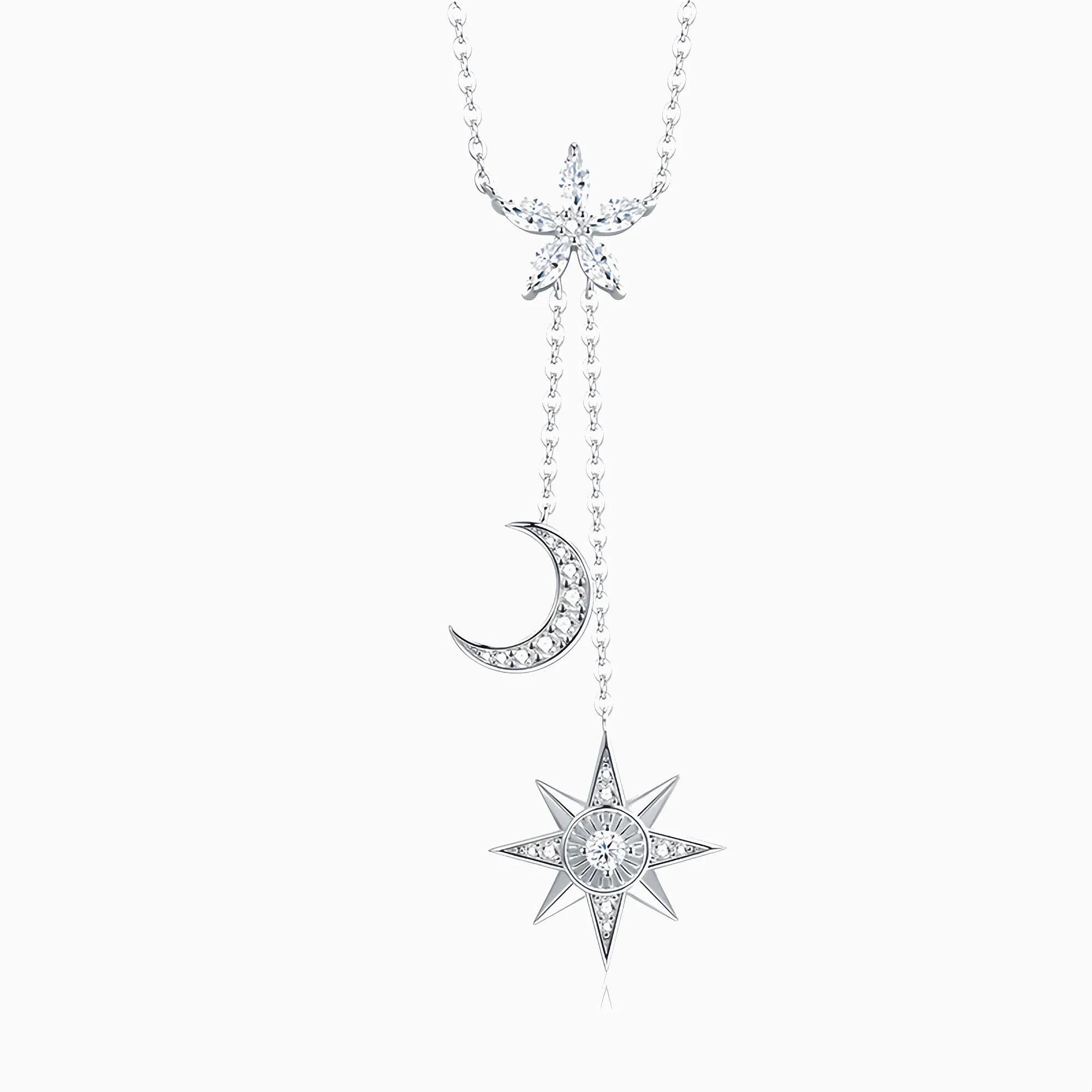 Celestial Flow Star & Moon Moissanite Necklace