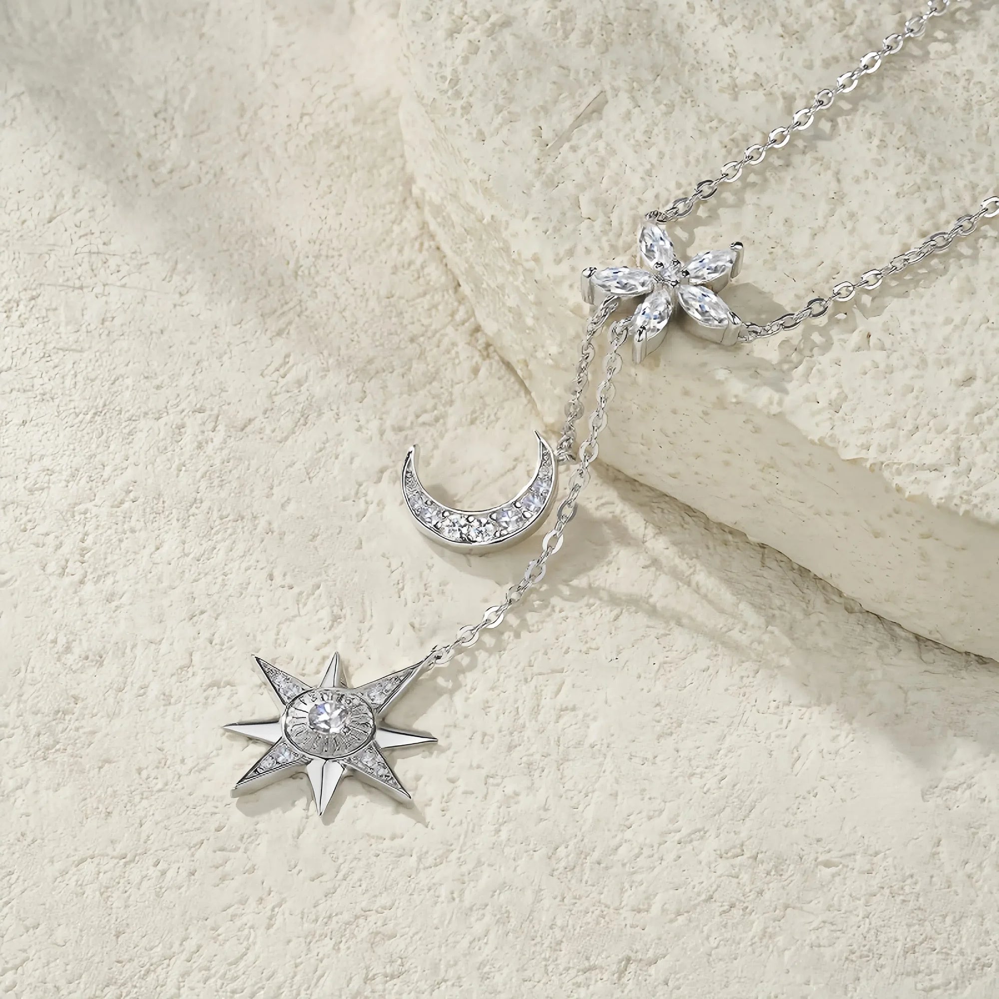 Celestial Flow Star & Moon Moissanite Necklace