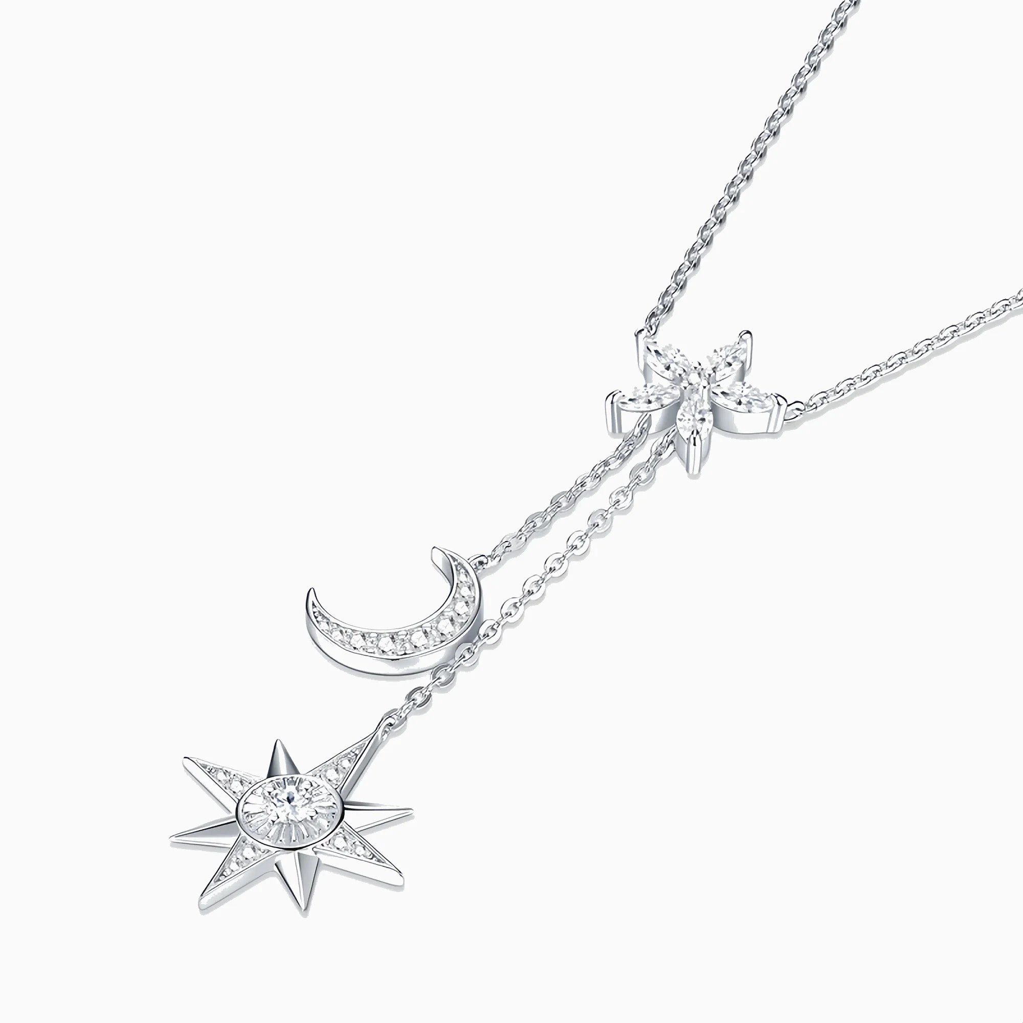 Celestial Flow Star & Moon Moissanite Necklace