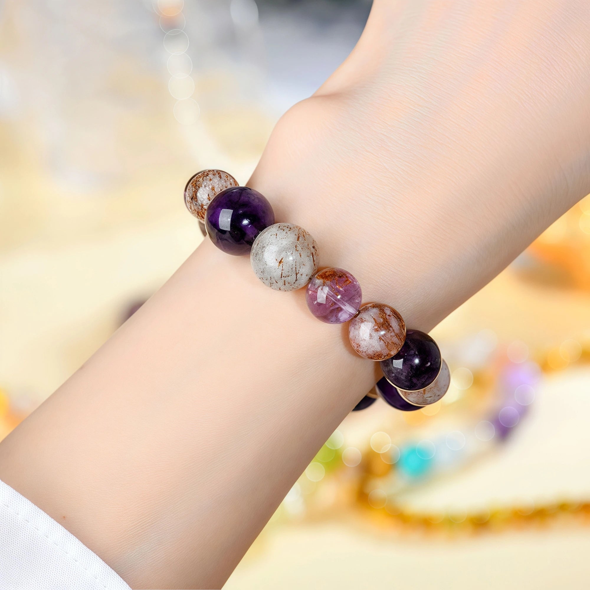 Crystal Healing Bracelet Purple Galaxy with Black Gold