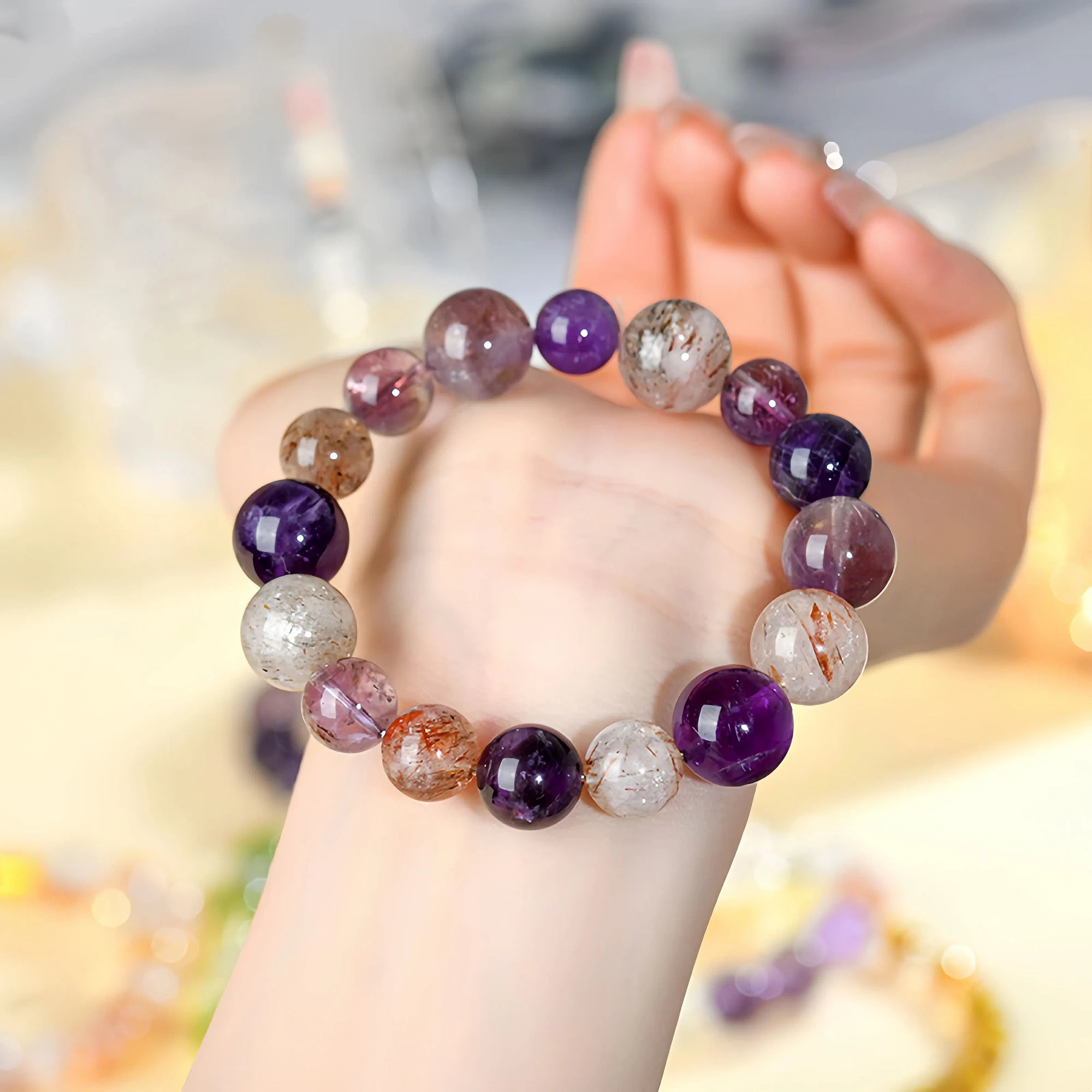 Crystal Healing Bracelet Purple Galaxy with Black Gold