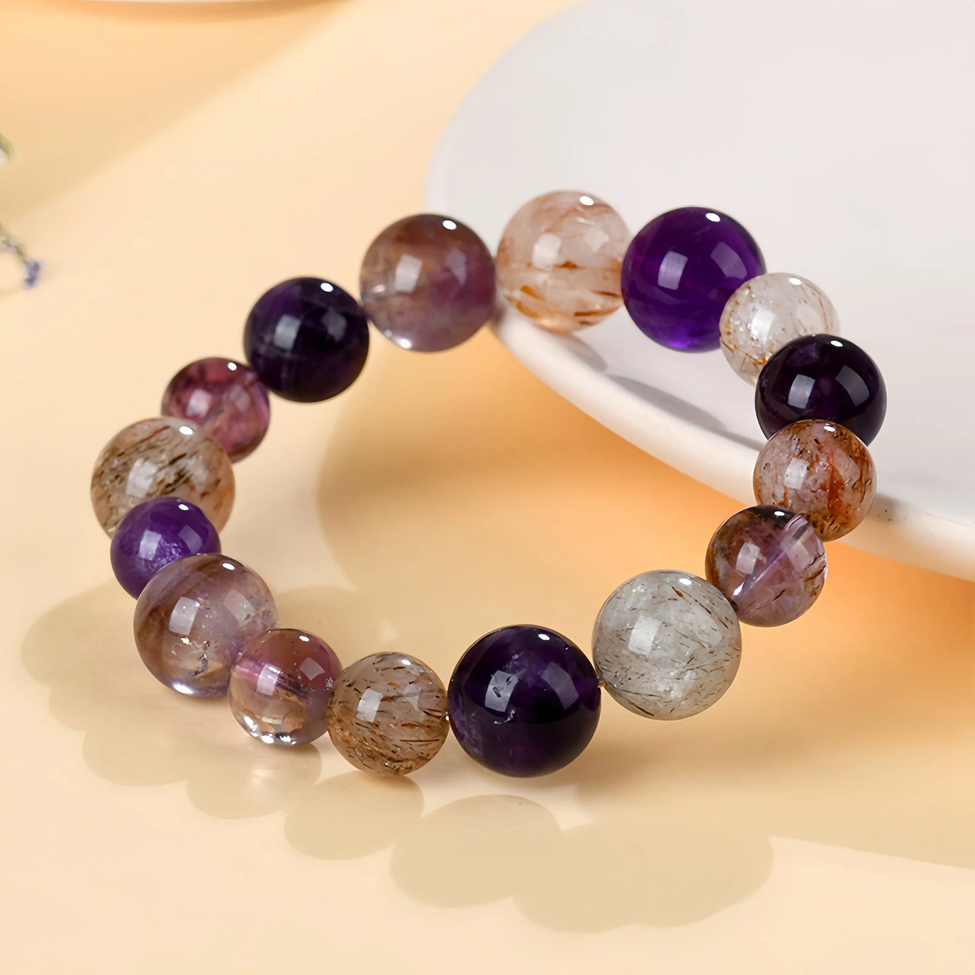 Crystal Healing Bracelet Purple Galaxy with Black Gold