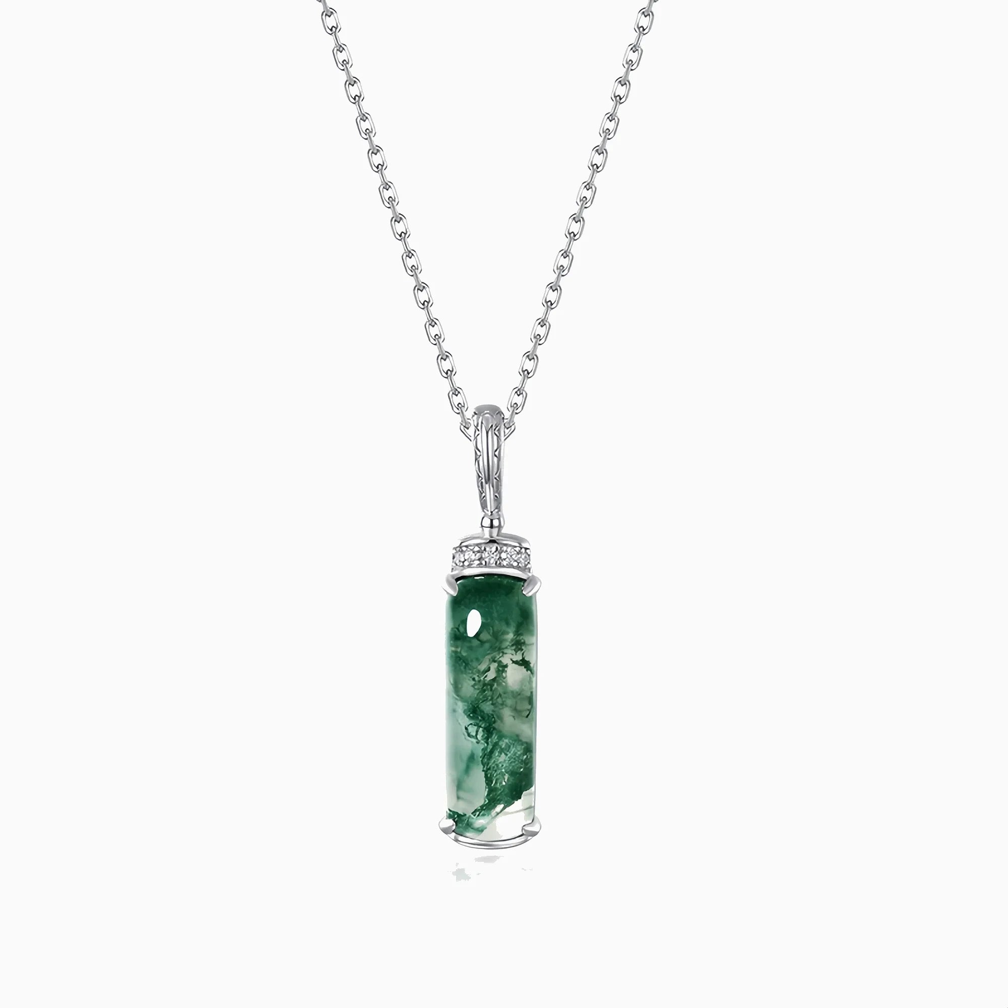 Cylinder Moss Agate Pendant Necklace