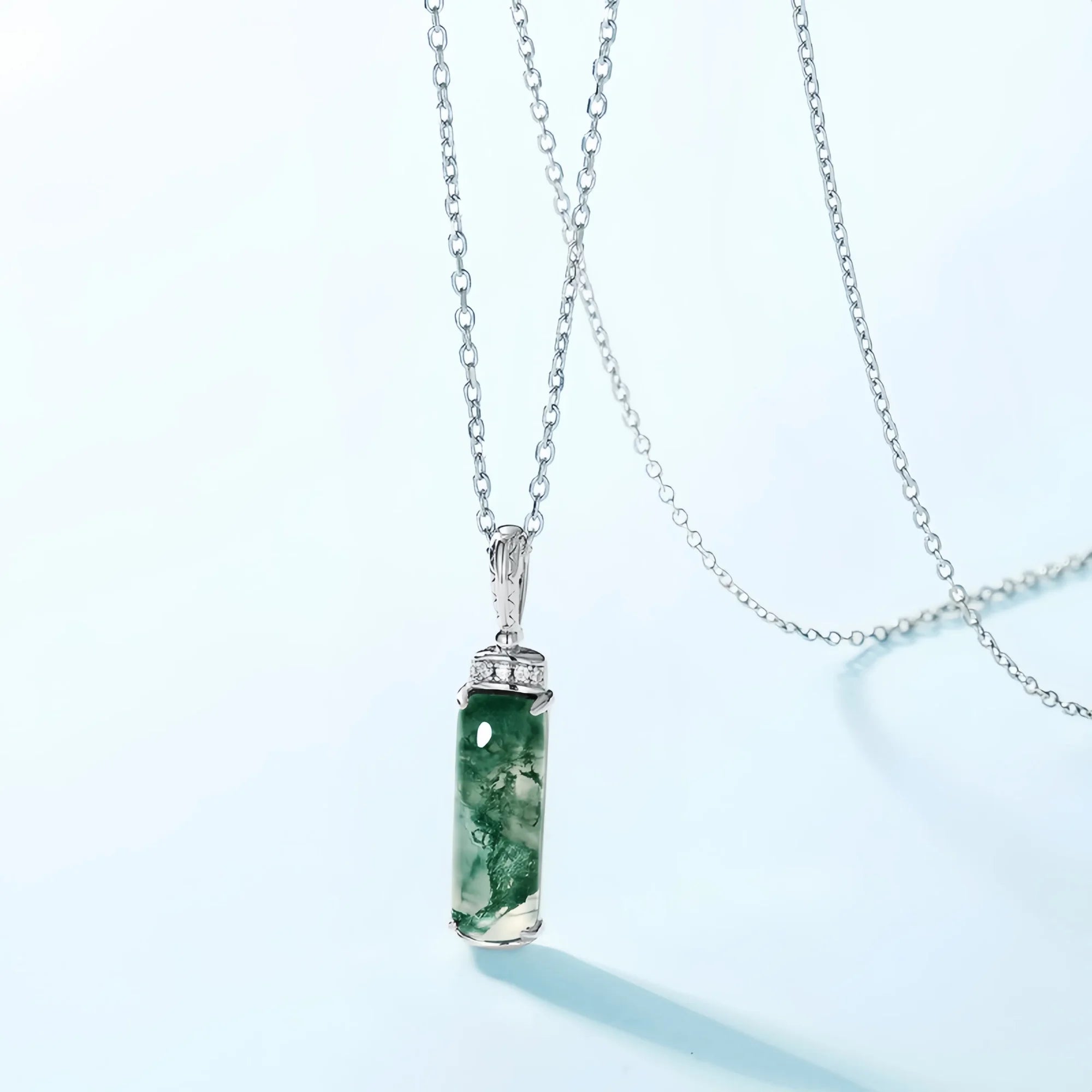 Cylinder Moss Agate Pendant Necklace