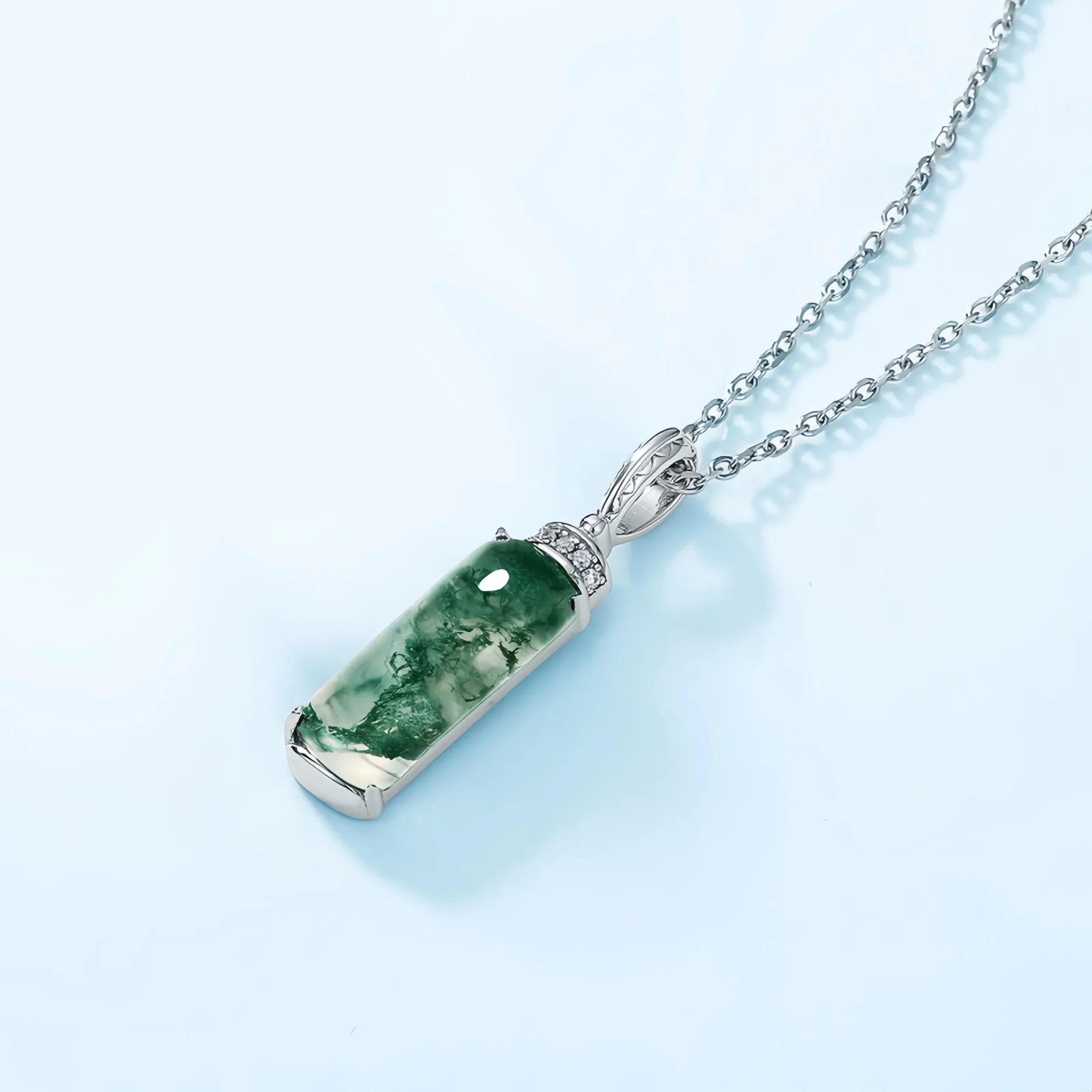 Cylinder Moss Agate Pendant Necklace
