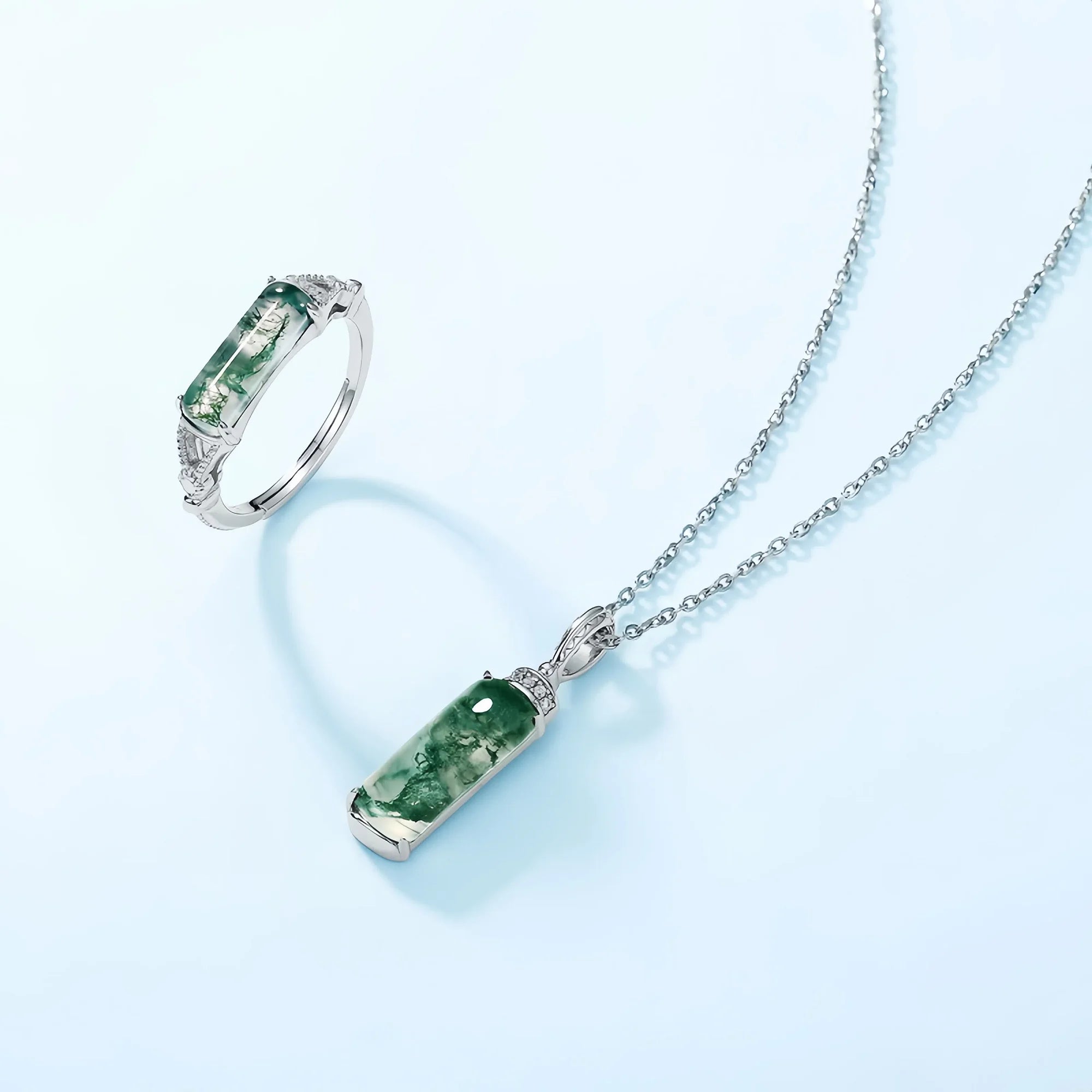 Cylinder Moss Agate Pendant Necklace
