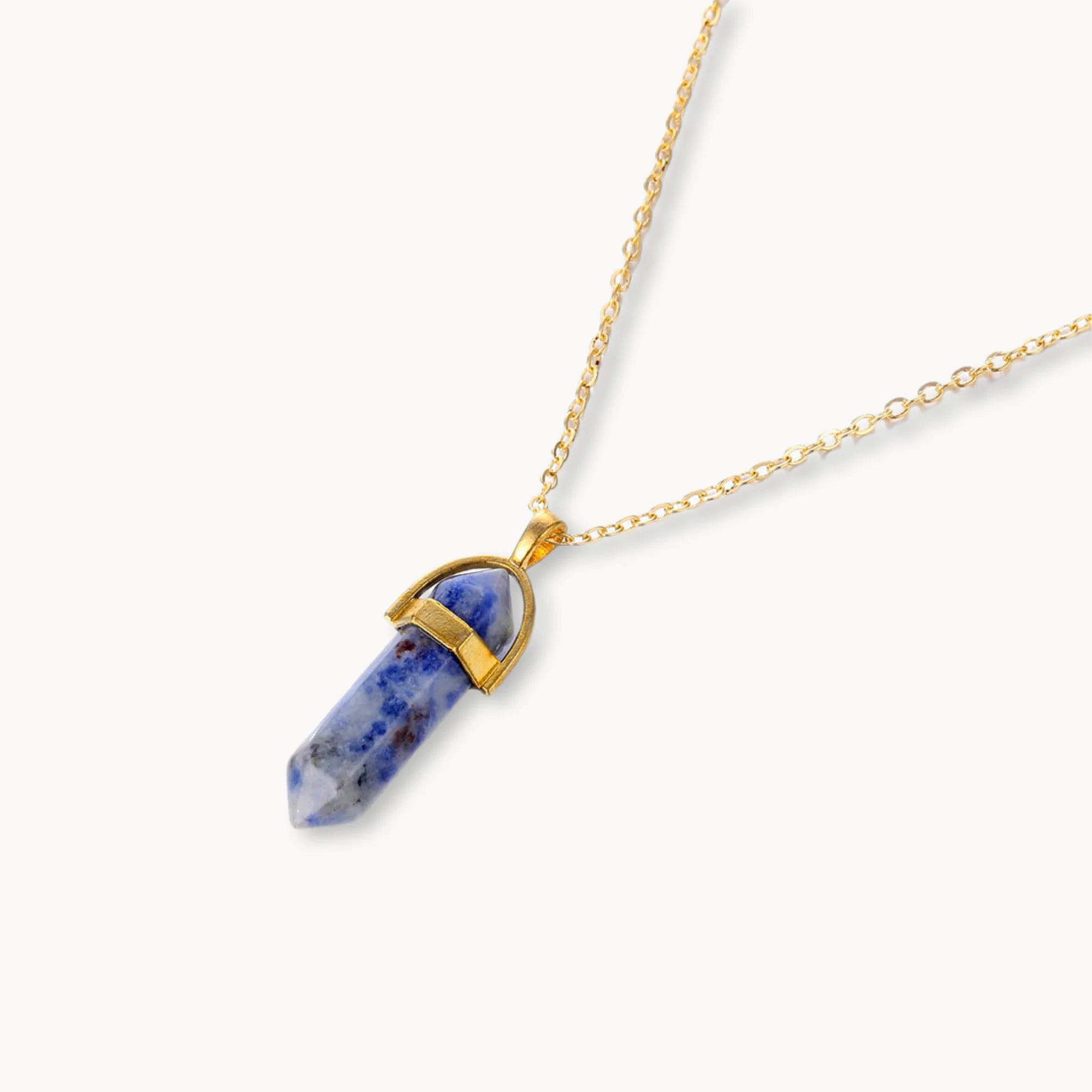 Deep Blue Crystal Pyramid Necklace Pendant in 18K Gold Vermeil