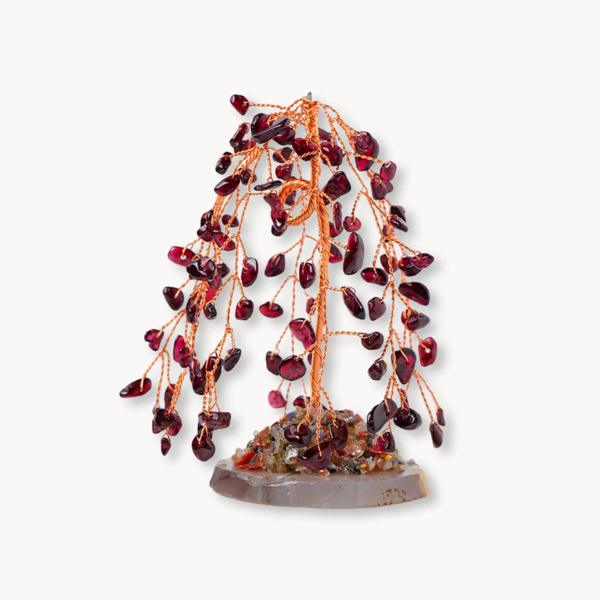 Deep Red Garnet Crystal Energy Tree with Mineral Base